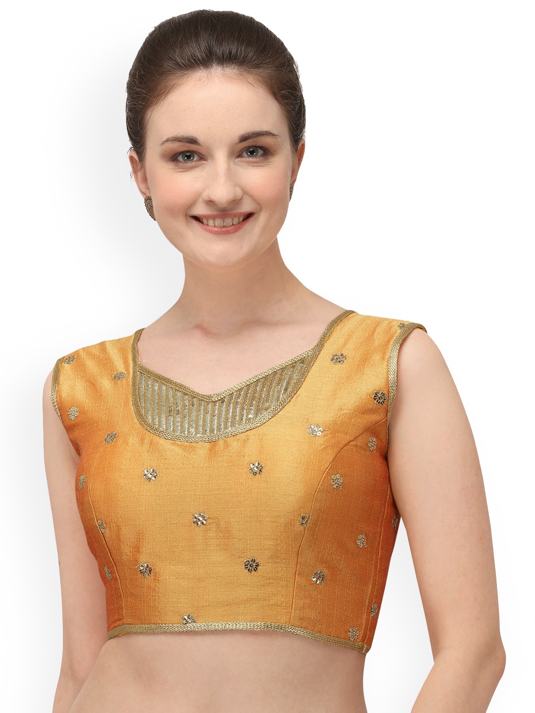 Fab Dadu Embroidered Saree Blouse, Yellow