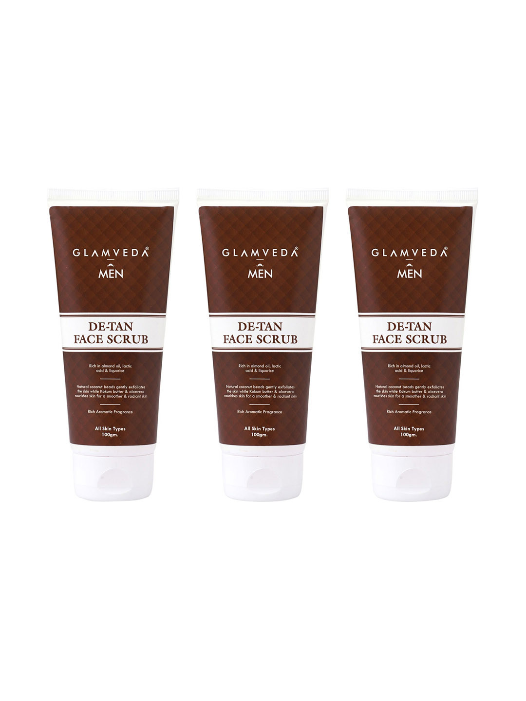 GLAMVEDA Men Set of 3 De-Tan Face Scrub with Almond Oil - 100 g Each, Brown 
GLAMVEDA Men Set of 3 De-Tan Face Scrub with Almond Oil - 100 g Each, Brown