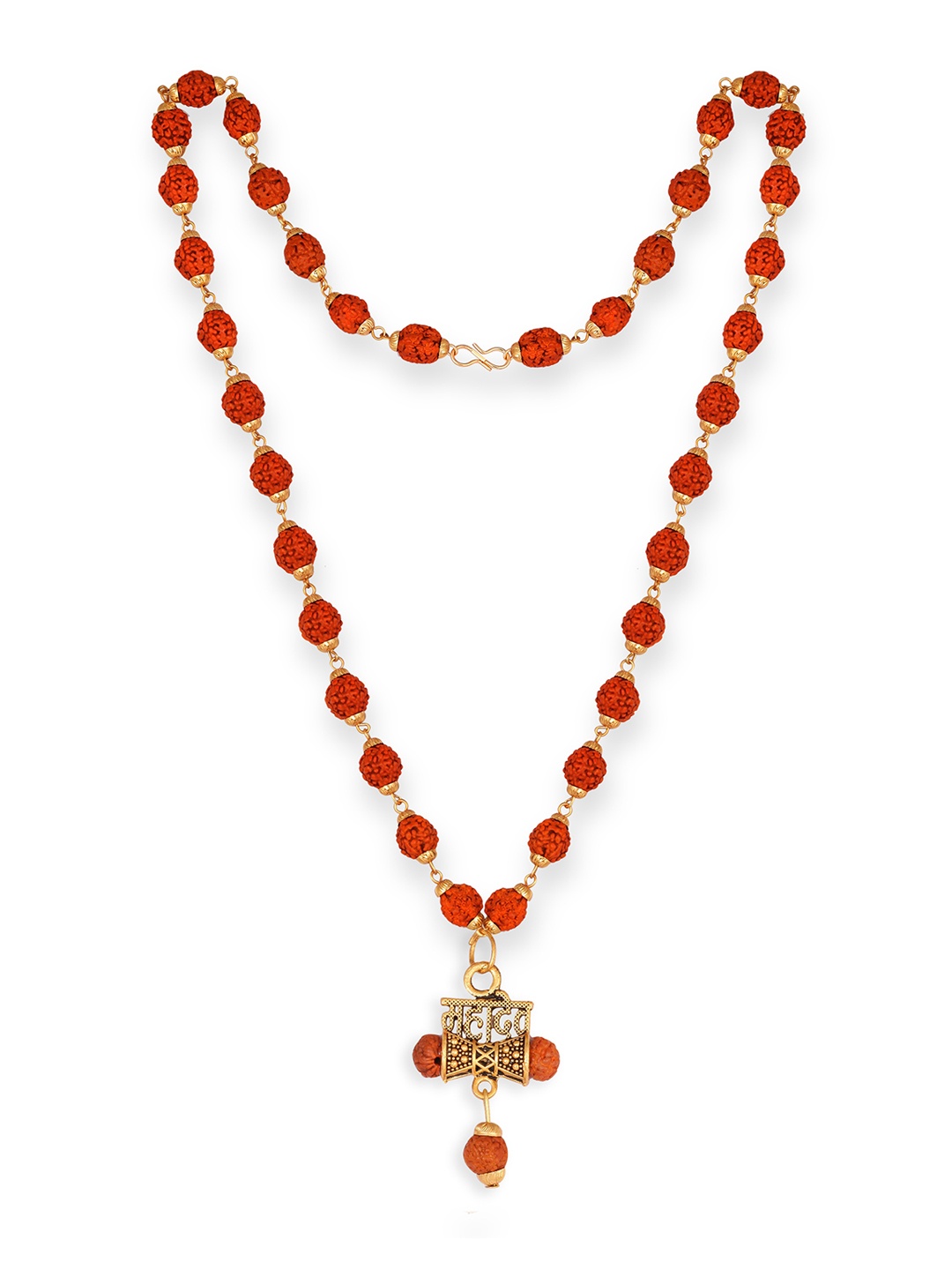 Vighnaharta Gold-Plated Damru Pendant With Chain