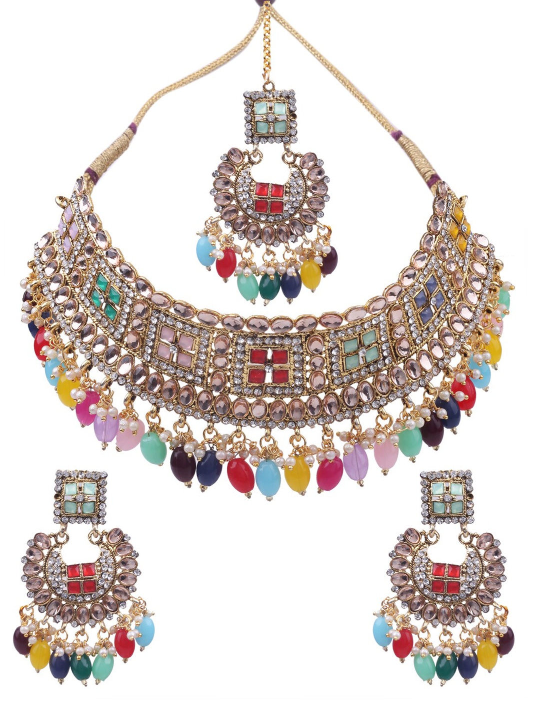 AASHISH IMITATION Gold-Plated Stone-Studded & Beaded Necklace & Earrings With Maang Tika
AASHISH IMITATION Gold-Plated Stone-Studded & Beaded Necklace & Earrings With Maang Tika