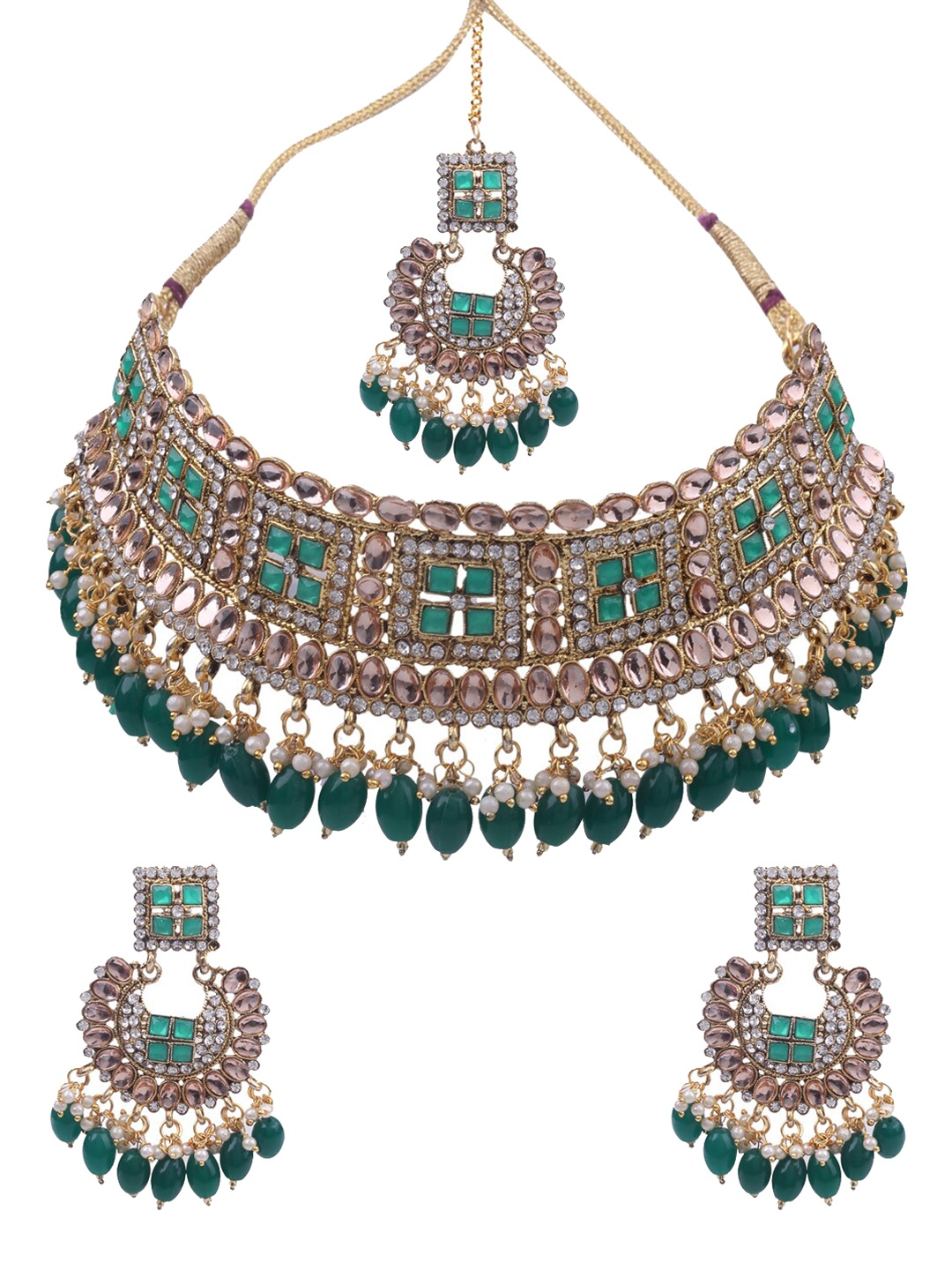 AASHISH IMITATION Gold-Plated Stone-Studded & Beaded Necklace & Earrings With Maang Tika
AASHISH IMITATION Gold-Plated Stone-Studded & Beaded Necklace & Earrings With Maang Tika