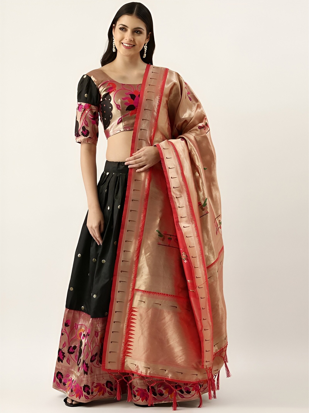 UDBHAV TEXTILE Ethnic Motifs Woven Design Semi-Stitched Lehenga & Blouse With Dupatta, Black
UDBHAV TEXTILE Ethnic Motifs Woven Design Semi-Stitched Lehenga & Blouse With Dupatta, Black