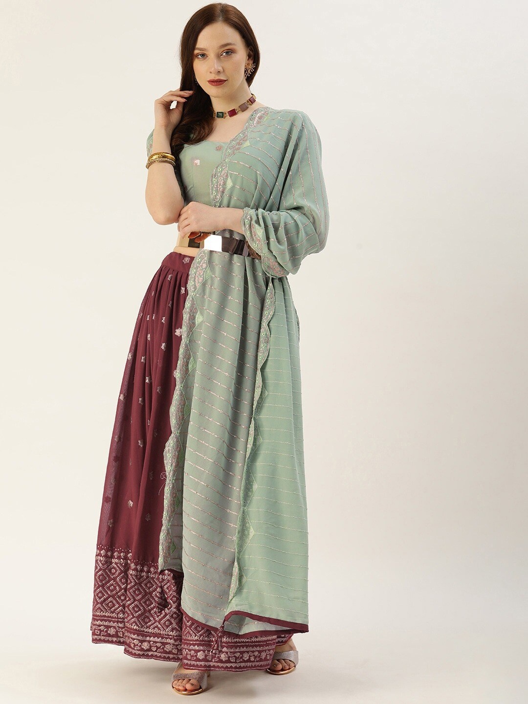 UDBHAV TEXTIL Embellished Semi-Stitched Lehenga & Unstitched Blouse With Dupatta, Brown
UDBHAV TEXTIL Embellished Semi-Stitched Lehenga & Unstitched Blouse With Dupatta, Brown