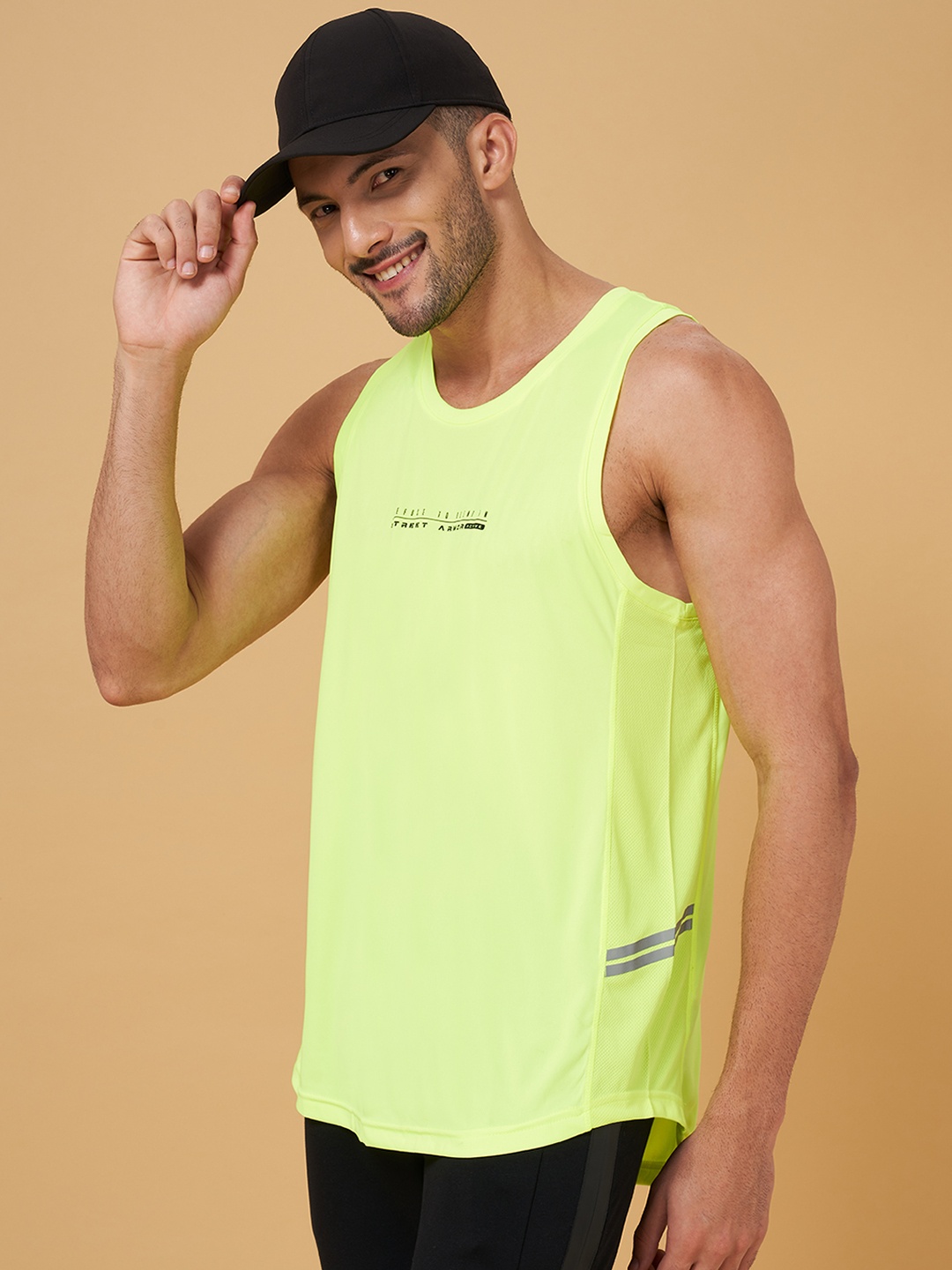 Street Armor by Pantaloons Typography Printed Round Neck Innerwear Vest, Fluorescent green