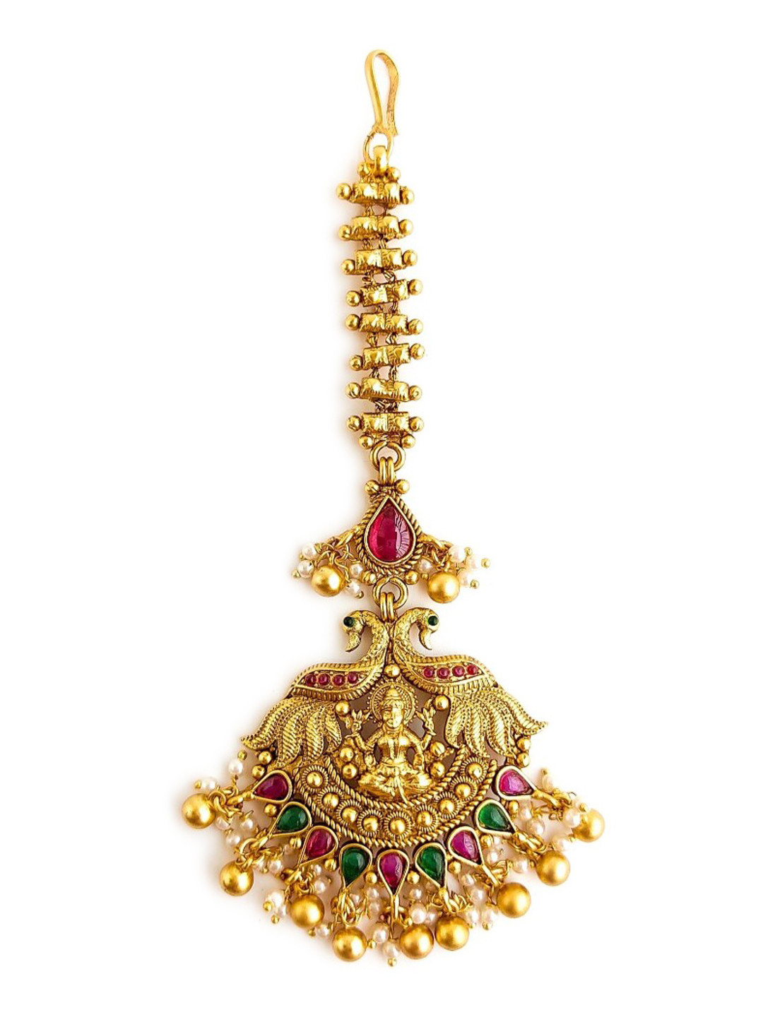 Pihtara Jewels Gold-Plated Stone Studded & Pearl Beaded Maang Tika
Pihtara Jewels Gold-Plated Stone Studded & Pearl Beaded Maang Tika