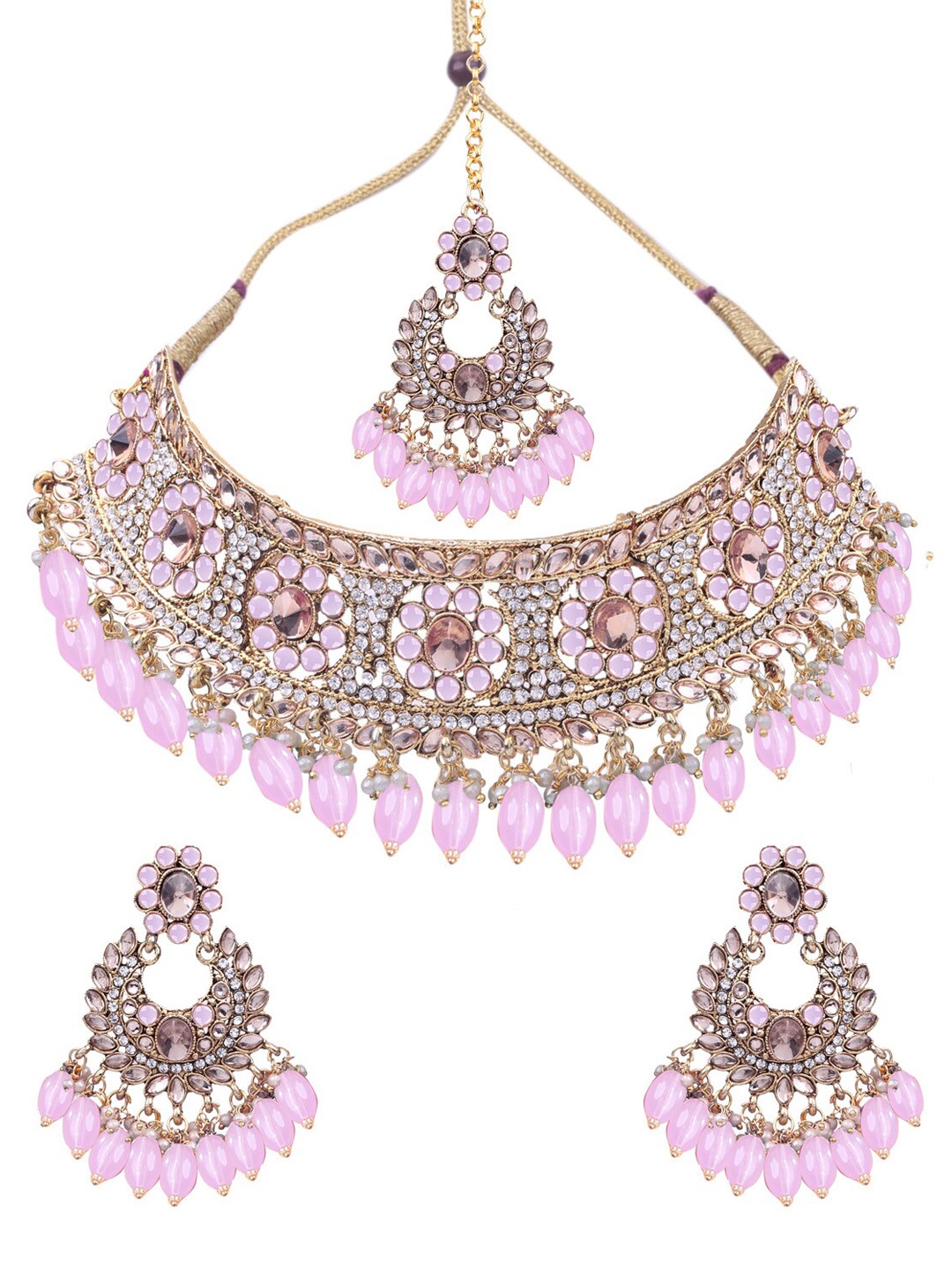 AASHISH IMITATION Gold-Plated Stone Studded & Beaded Necklace With Earrings & Maangtika
AASHISH IMITATION Gold-Plated Stone Studded & Beaded Necklace With Earrings & Maangtika