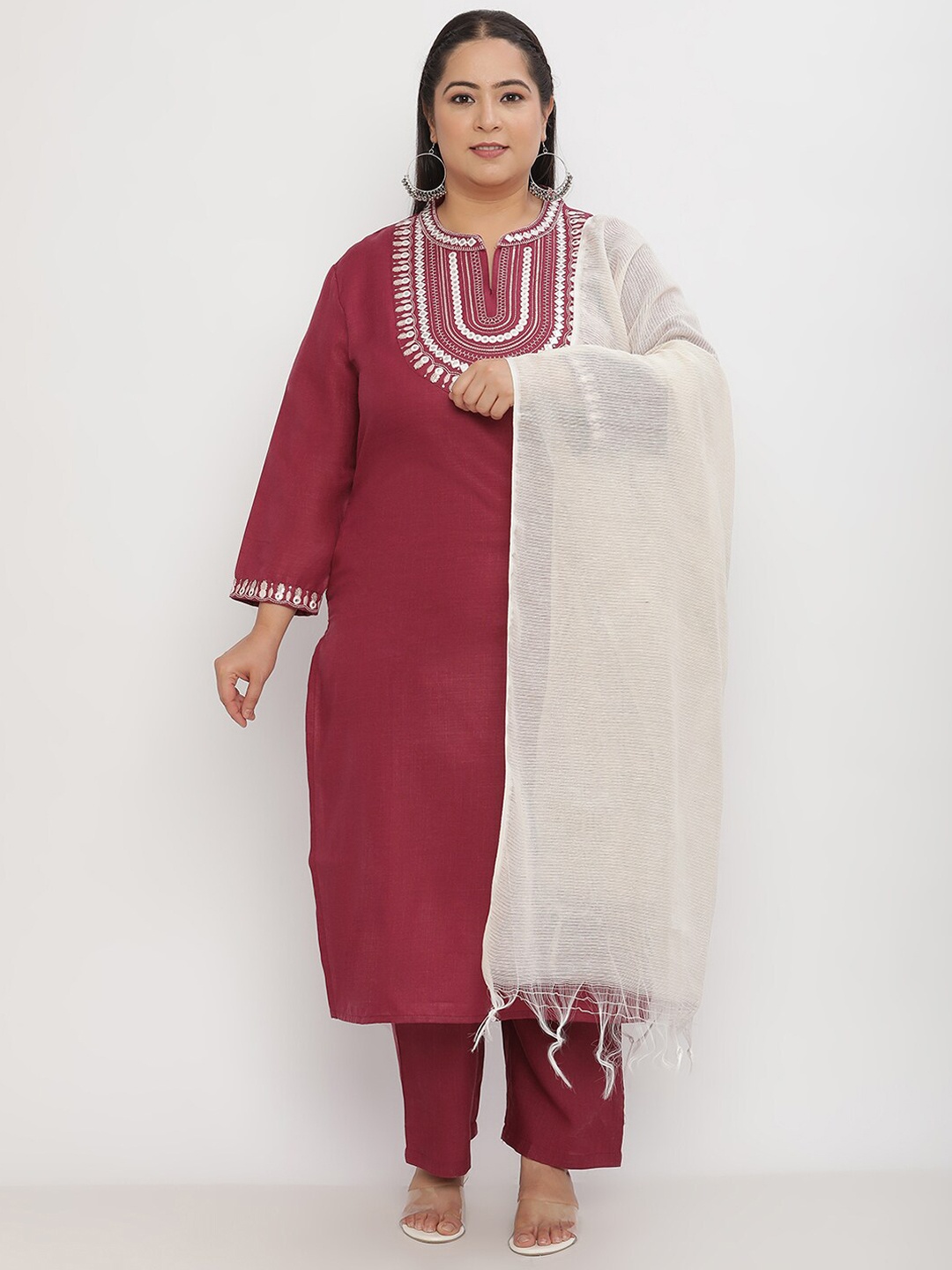 Sringam Plus Size Ethnic Motifs Yoke Design Thread Work Kurta &Trousers With Dupatta, Purple
Sringam Plus Size Ethnic Motifs Yoke Design Thread Work Kurta &Trousers With Dupatta, Purple