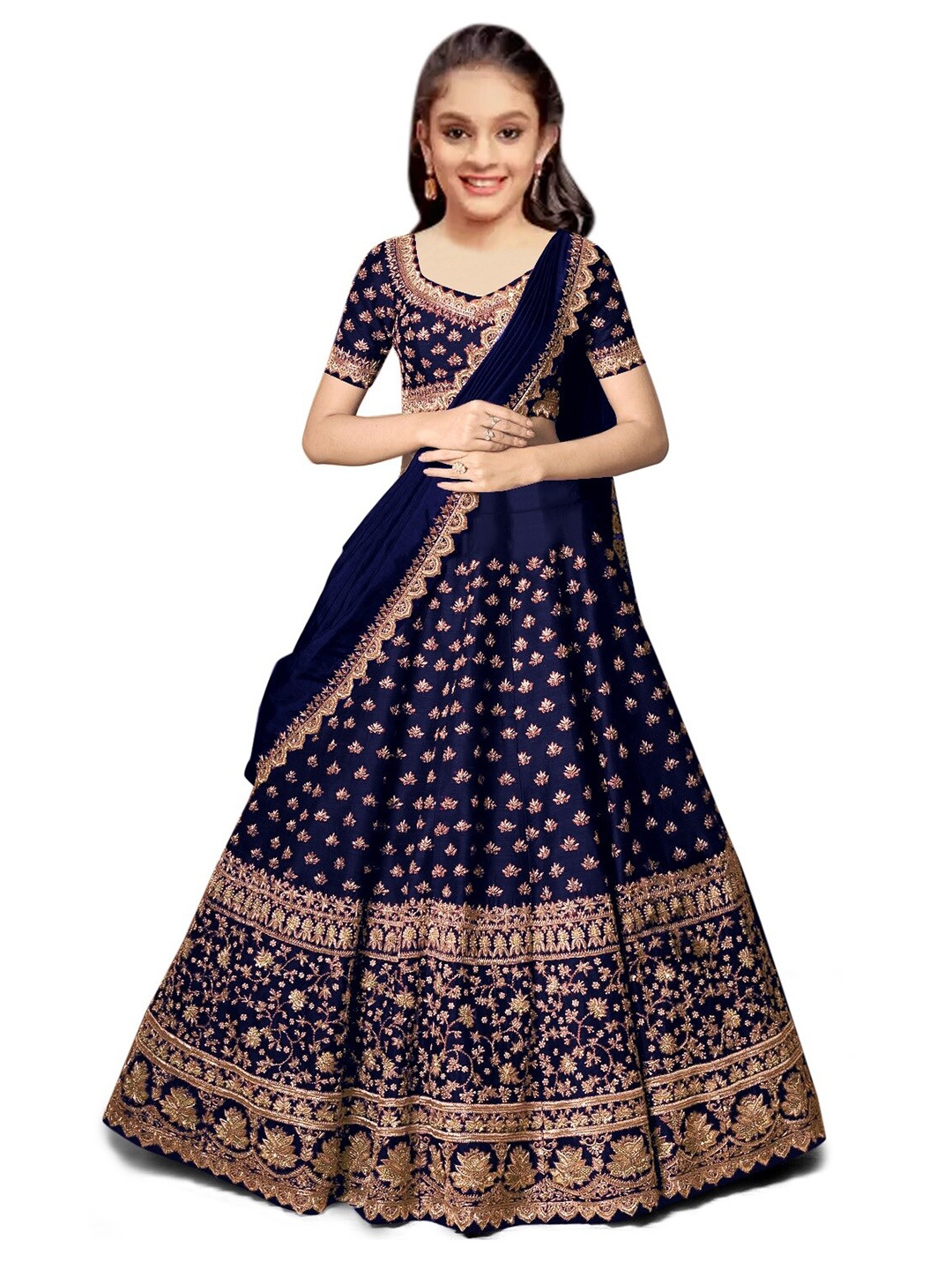BAESD Girls Embroidered Thread Work Semi Stitched Lehenga & Unstitched Blouse With Dupatta, Navy blue
BAESD Girls Embroidered Thread Work Semi Stitched Lehenga & Unstitched Blouse With Dupatta, Navy blue