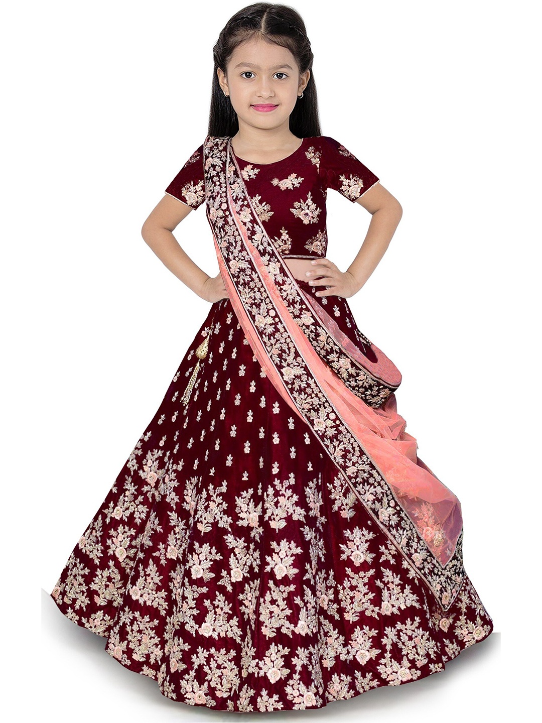 BAESD Girls Embroidered Semi-Stitched Lehenga & Unstitched Blouse With Dupatta, Maroon
BAESD Girls Embroidered Semi-Stitched Lehenga & Unstitched Blouse With Dupatta, Maroon