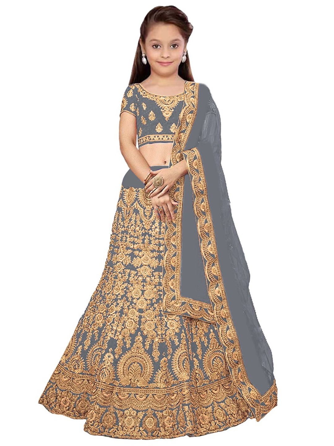 BAESD Girls Embroidered Semi-Stitched Lehenga & Unstitched Blouse With Dupatta, Grey
BAESD Girls Embroidered Semi-Stitched Lehenga & Unstitched Blouse With Dupatta, Grey