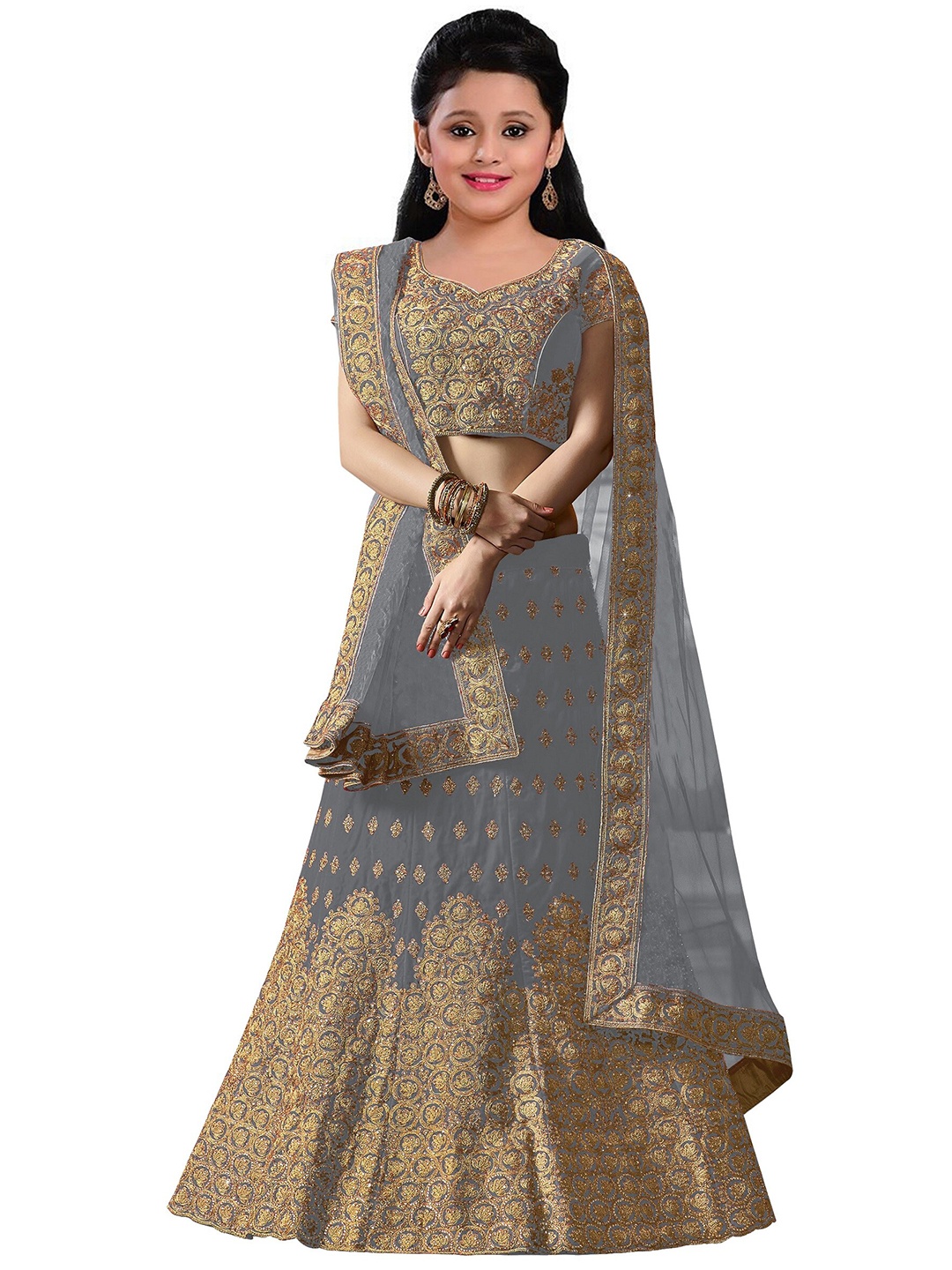 BAESD Girls Embroidered Thread Work Semi-Stitched Lehenga & Unstitched Blouse With Dupatta, Grey
BAESD Girls Embroidered Thread Work Semi-Stitched Lehenga & Unstitched Blouse With Dupatta, Grey