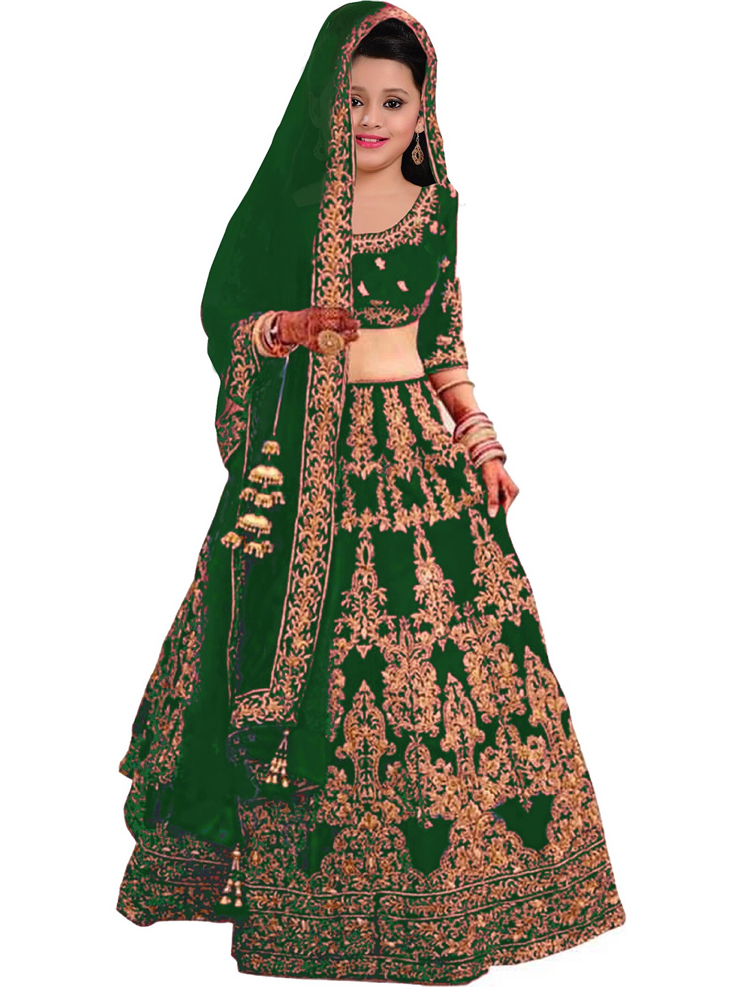 BAESD Girls Embroidered Semi-Stitched Lehenga & Unstitched Blouse With Dupatta, Green
BAESD Girls Embroidered Semi-Stitched Lehenga & Unstitched Blouse With Dupatta, Green
