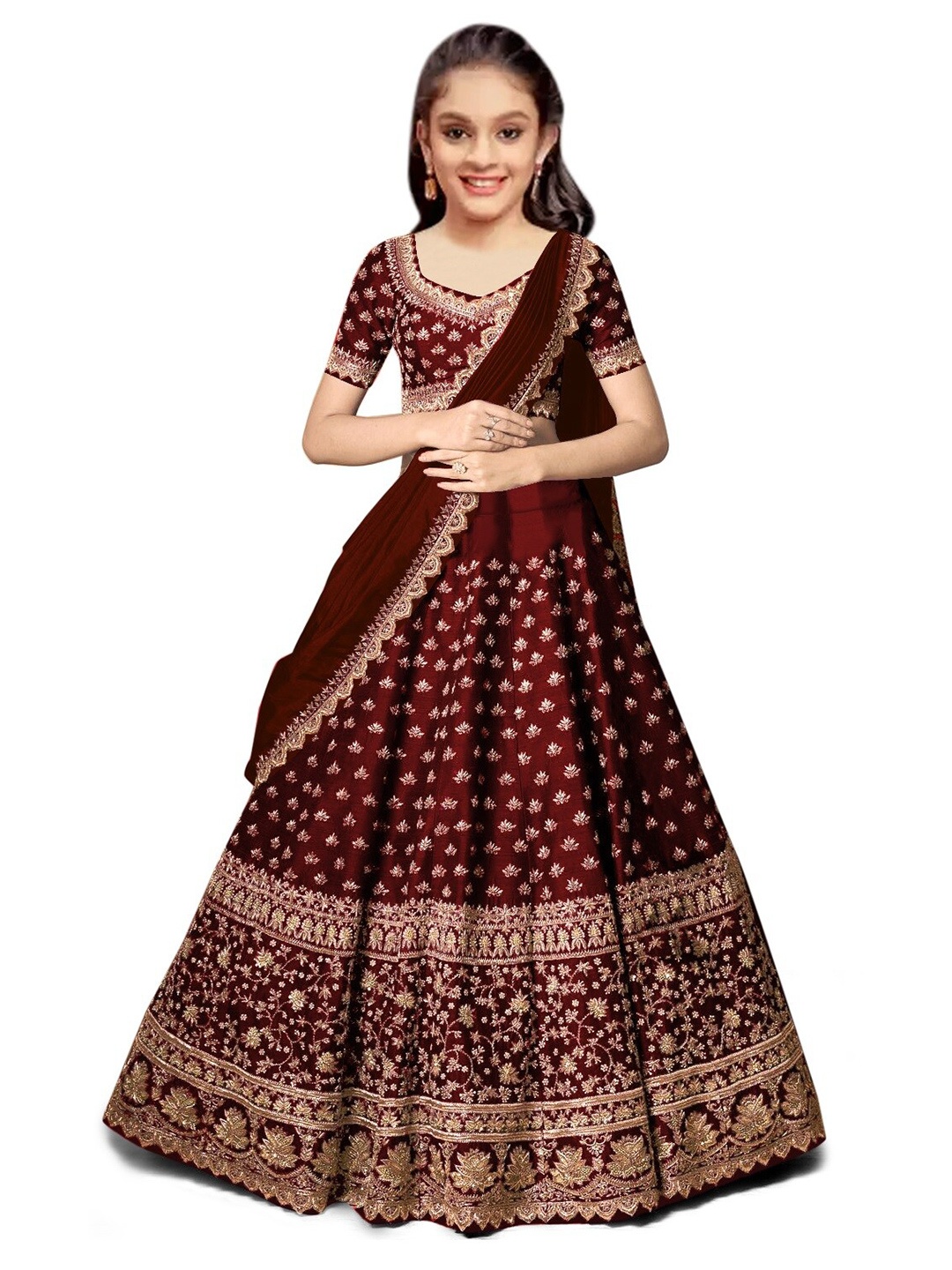 BAESD Girls Embroidered Thread Work Semi-Stitched Lehenga & Unstitched Blouse With, Maroon
BAESD Girls Embroidered Thread Work Semi-Stitched Lehenga & Unstitched Blouse With, Maroon