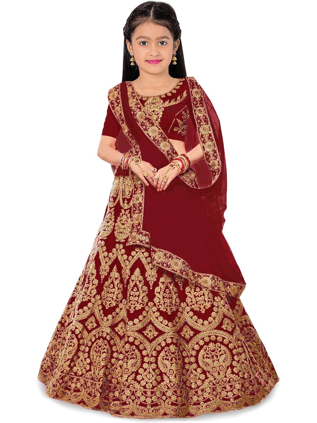 BAESD Girls Embroidered Semi-Stitched Lehenga & Unstitched Blouse With Dupatta, Maroon
BAESD Girls Embroidered Semi-Stitched Lehenga & Unstitched Blouse With Dupatta, Maroon