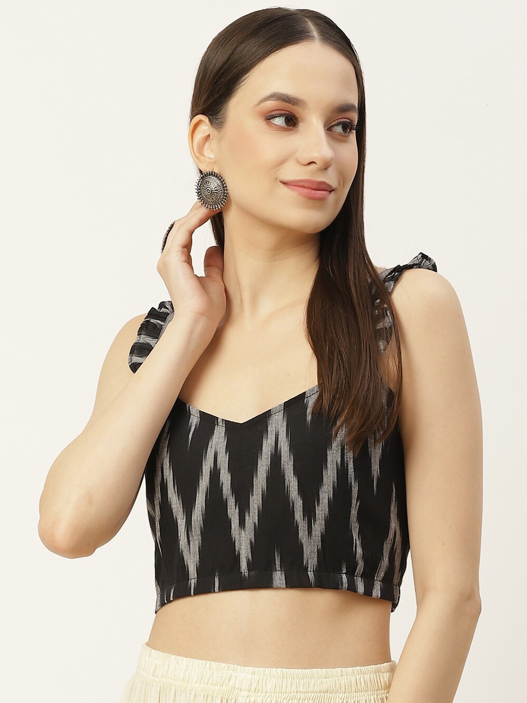 Molcha Woven Design Cotton Saree Blouse, Black