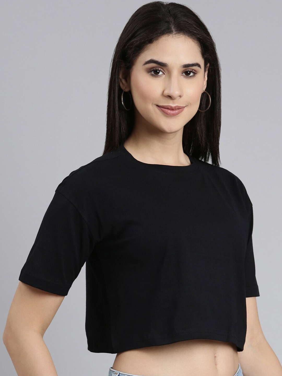 Kryptic Women Solid Drop-Shoulder Sleeves Pure Cotton Oversized Cropped T-shirt, Black
Kryptic Women Solid Drop-Shoulder Sleeves Pure Cotton Oversized Cropped T-shirt, Black
