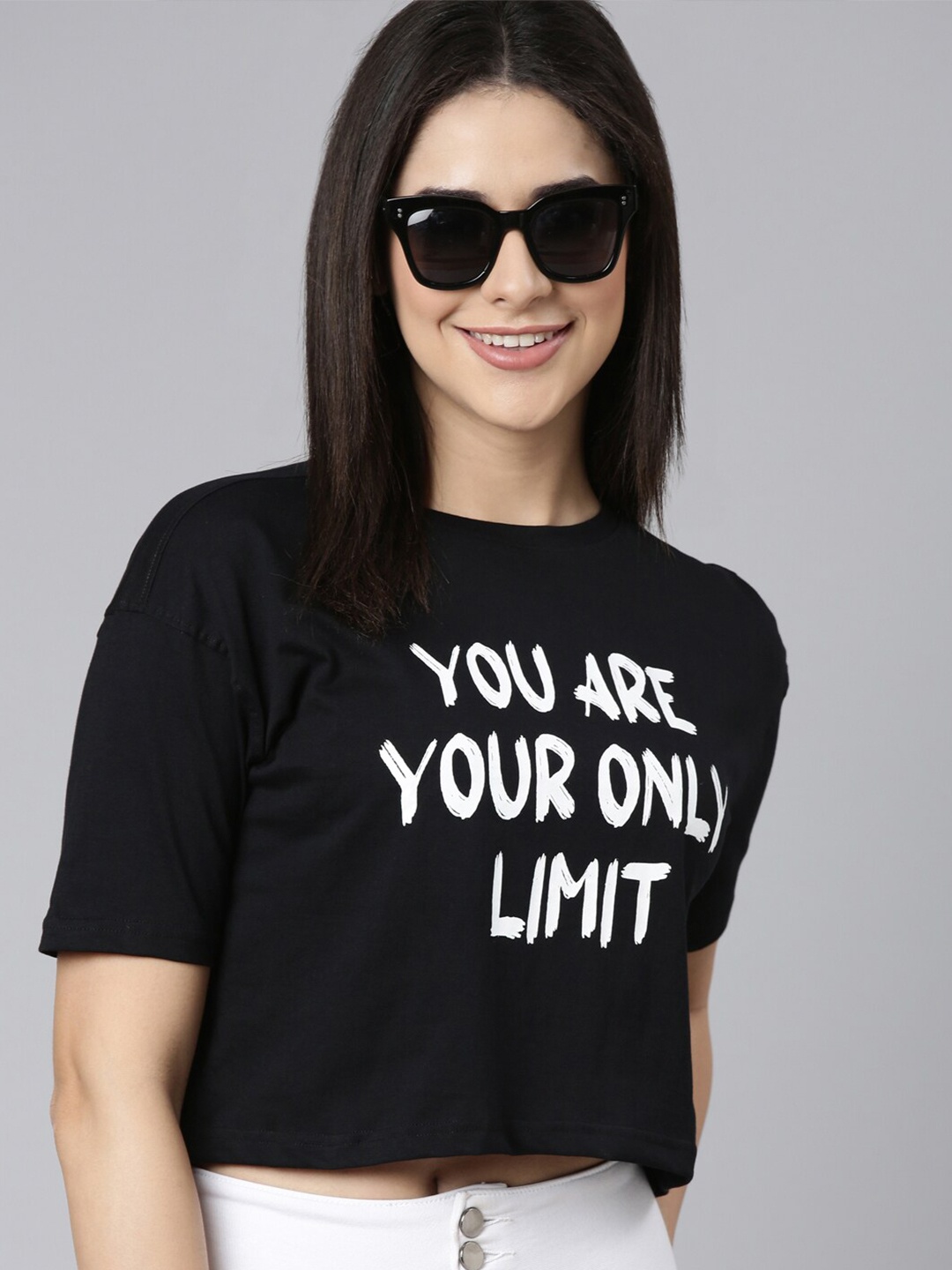 Kryptic Typography Printed Oversized Drop-Shoulder Sleeves Cropped Pure Cotton T-shirt, Black
Kryptic Typography Printed Oversized Drop-Shoulder Sleeves Cropped Pure Cotton T-shirt, Black