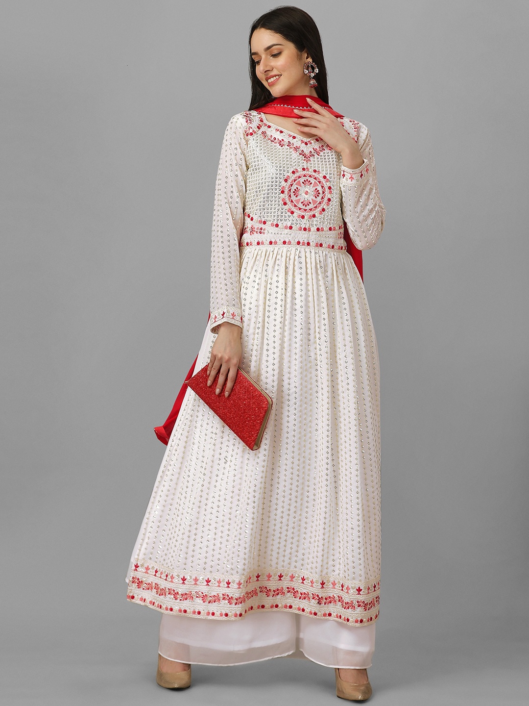 Nivah Fashion Floral Embroidered Pleated Sequinned Kurta With Palazzos & Dupatta, White
Nivah Fashion Floral Embroidered Pleated Sequinned Kurta With Palazzos & Dupatta, White