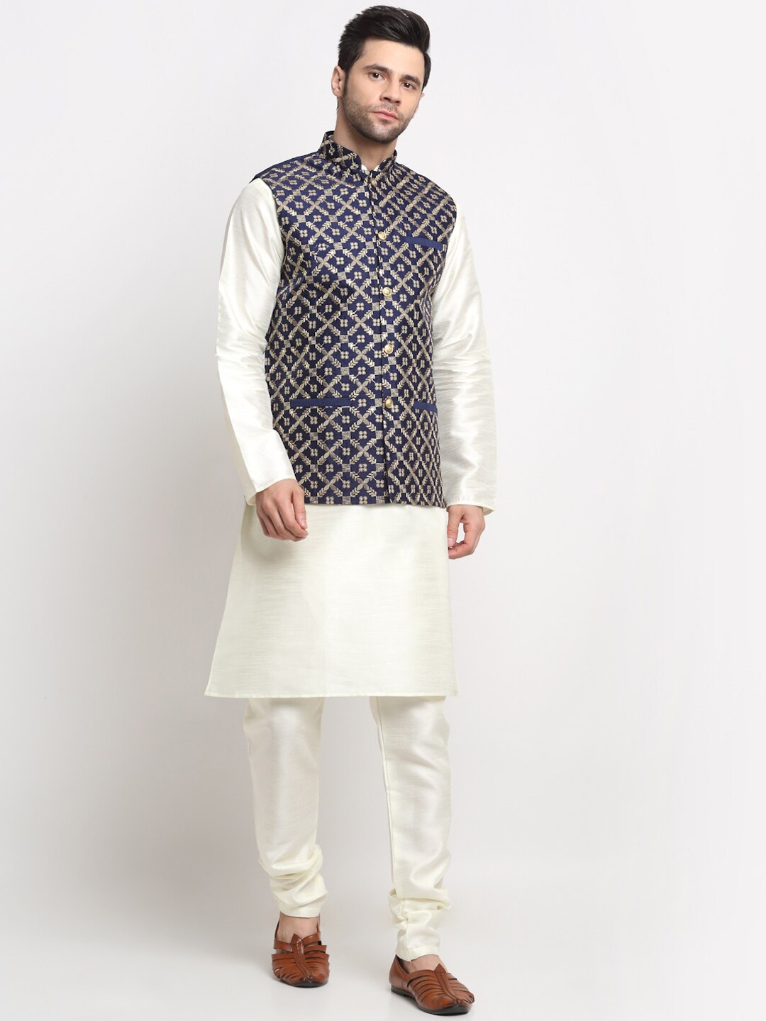 KRAFT INDIA Mandarin Collar Regular Kurta & Churidar With Embroided Nehru Jacket, White
KRAFT INDIA Mandarin Collar Regular Kurta & Churidar With Embroided Nehru Jacket, White