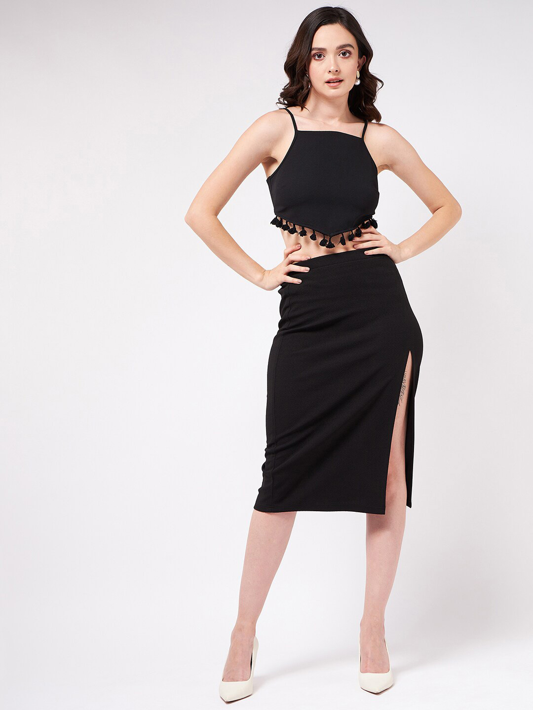 Zima Leto Crop Top & Skirt Co-Ords, Black 
Zima Leto Crop Top & Skirt Co-Ords, Black
