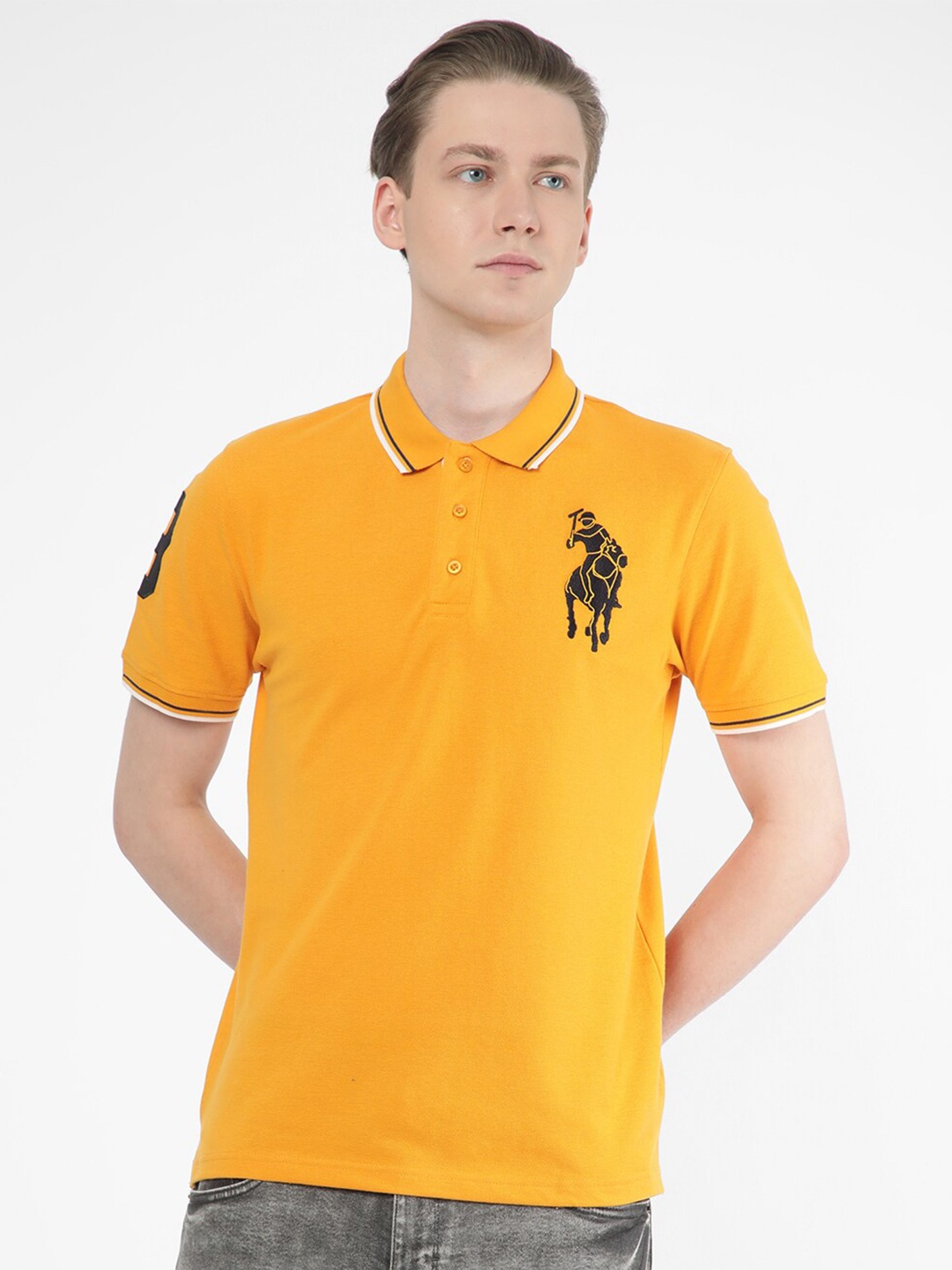 R&B Polo Collar Cotton Relaxed Fit T-shirt, Yellow