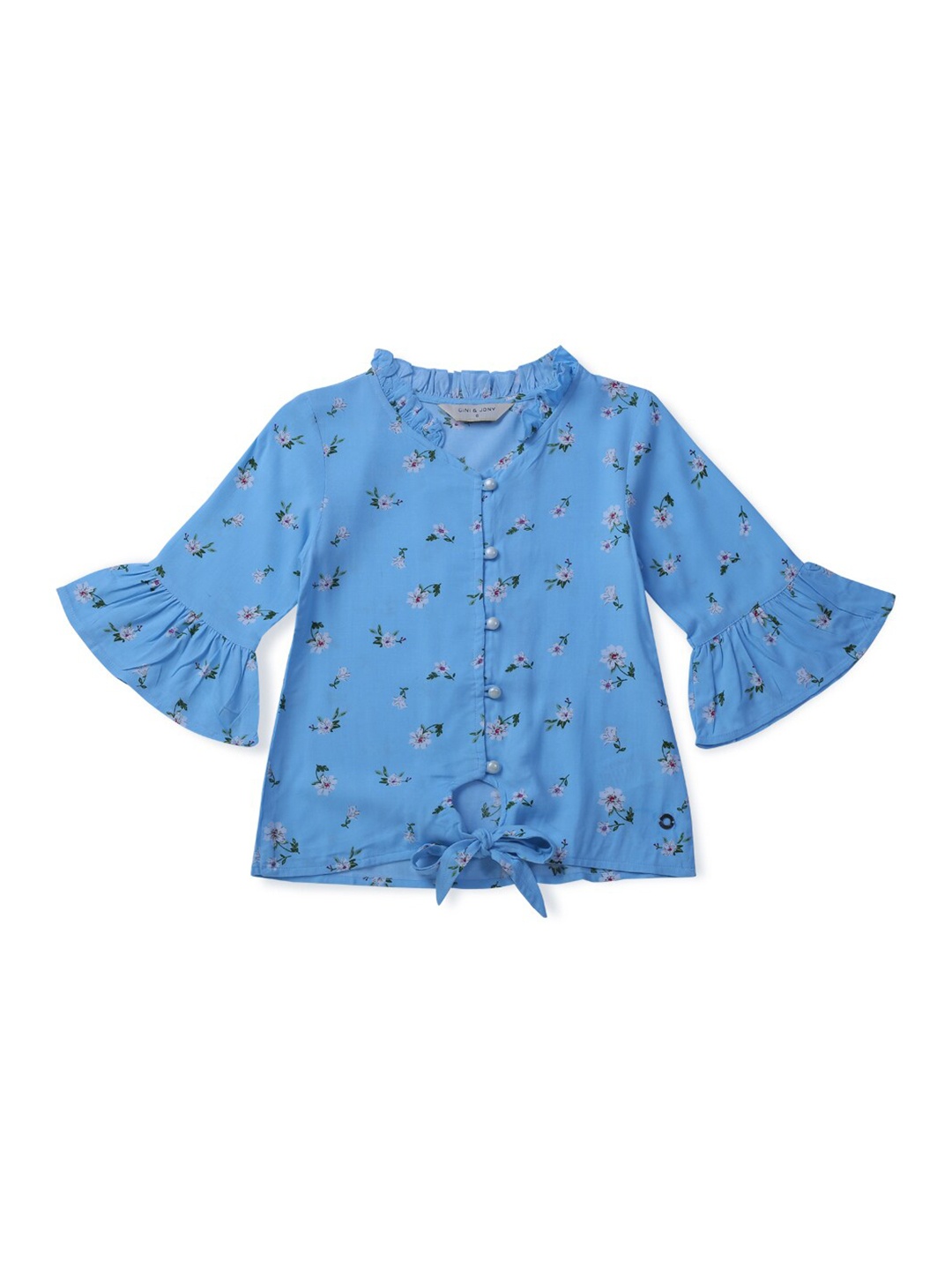 Gini and Jony Girls Floral Printed Bell Sleeves Waist Tie ups Detail Cotton Top, Blue
Gini and Jony Girls Floral Printed Bell Sleeves Waist Tie ups Detail Cotton Top, Blue
