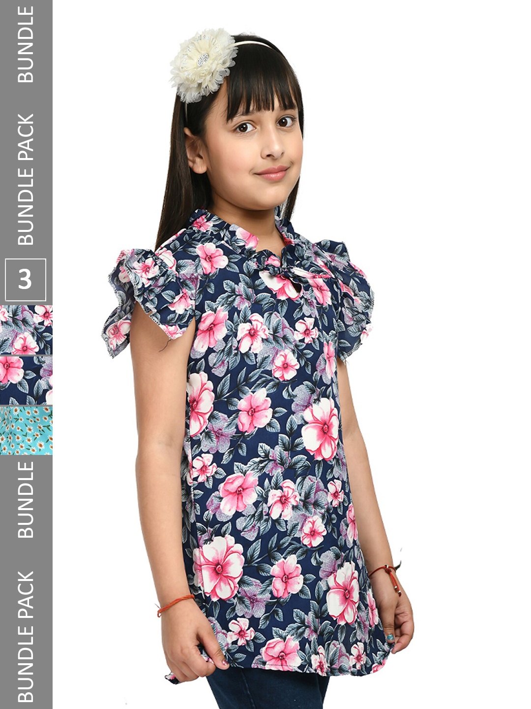 IndiWeaves Girls Pack Of 2 Floral Printed Tie-Up Neck Cap Sleeves Ruffle Longline Top, Blue
IndiWeaves Girls Pack Of 2 Floral Printed Tie-Up Neck Cap Sleeves Ruffle Longline Top, Blue