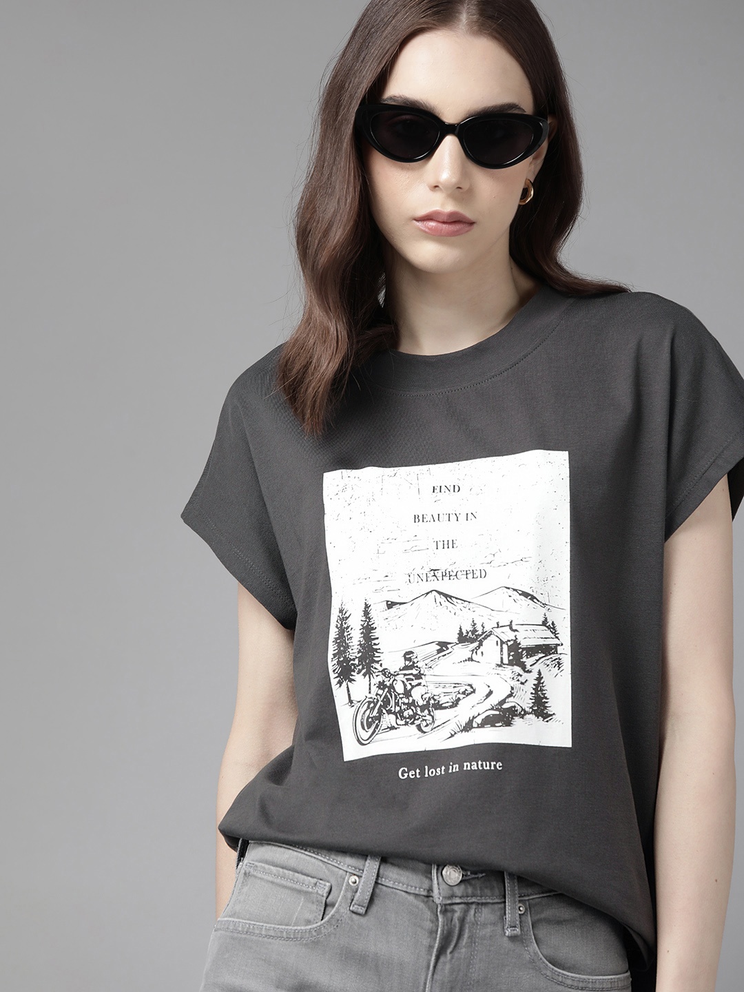 The Roadster Lifestyle Co. Printed Extended Sleeves Pure Cotton Longline T-shirt, Grey
The Roadster Lifestyle Co. Printed Extended Sleeves Pure Cotton Longline T-shirt, Grey