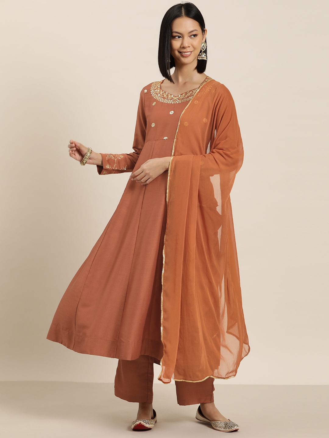HERE&NOW Women Floral Embroidered Pleated & Sequinned Kurta with Palazzos & Dupatta, Rust
HERE&NOW Women Floral Embroidered Pleated & Sequinned Kurta with Palazzos & Dupatta, Rust