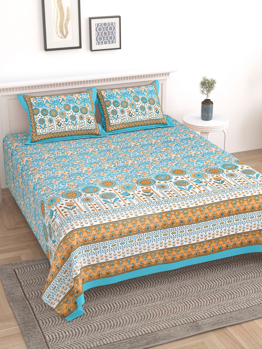 Sangria Blue & Brown Floral Printed 210TC Cotton Super King Bedsheet With 2 Pillow Covers
Sangria Blue & Brown Floral Printed 210TC Cotton Super King Bedsheet With 2 Pillow Covers