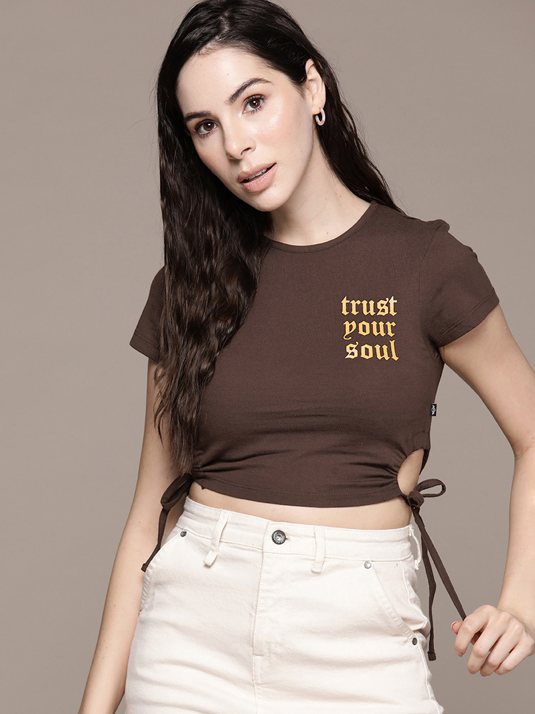 The Roadster Lifestyle Co. Typography Printed Tie-Ups Detailed Cut-Out Pure Cotton T-shirt, Brown
The Roadster Lifestyle Co. Typography Printed Tie-Ups Detailed Cut-Out Pure Cotton T-shirt, Brown
