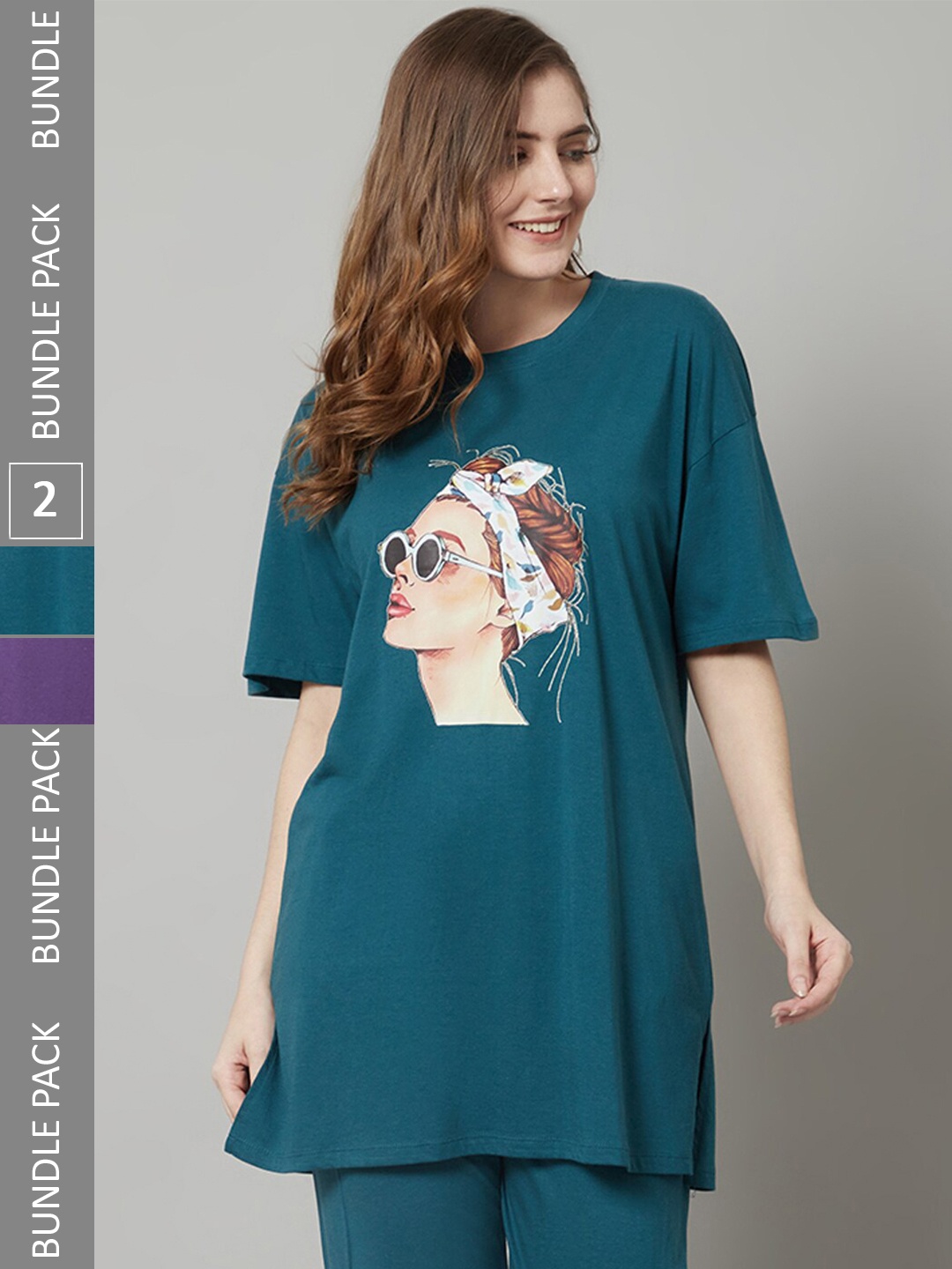 Kanvin Teal Blue & Purple Pack Of Graphic Printed Drop-Shoulder Oversized Longline T-shirt
Kanvin Teal Blue & Purple Pack Of Graphic Printed Drop-Shoulder Oversized Longline T-shirt