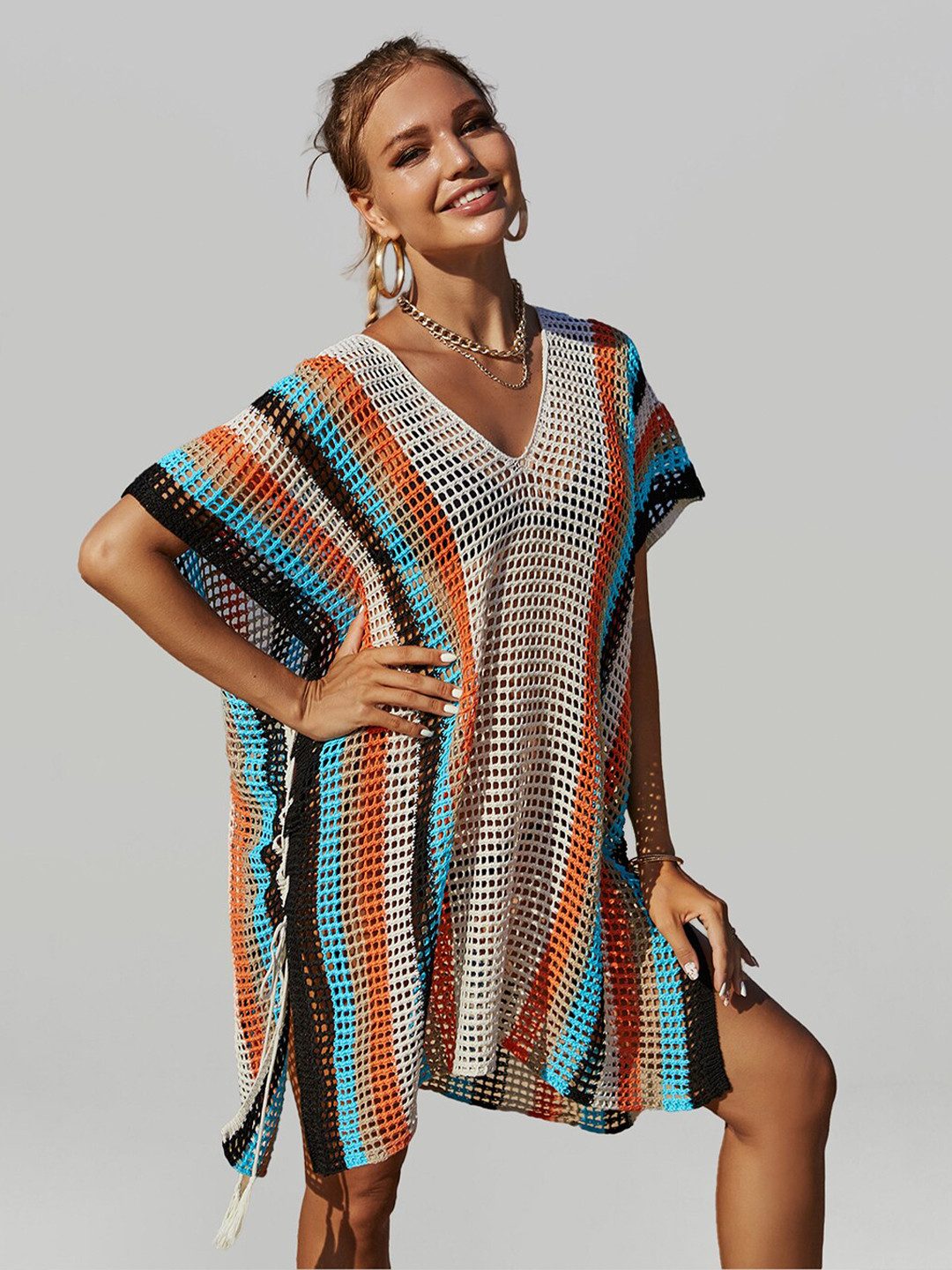 JC Collection Striped Self-Designed Swimwear Cover Up Top, Beige
JC Collection Striped Self-Designed Swimwear Cover Up Top, Beige