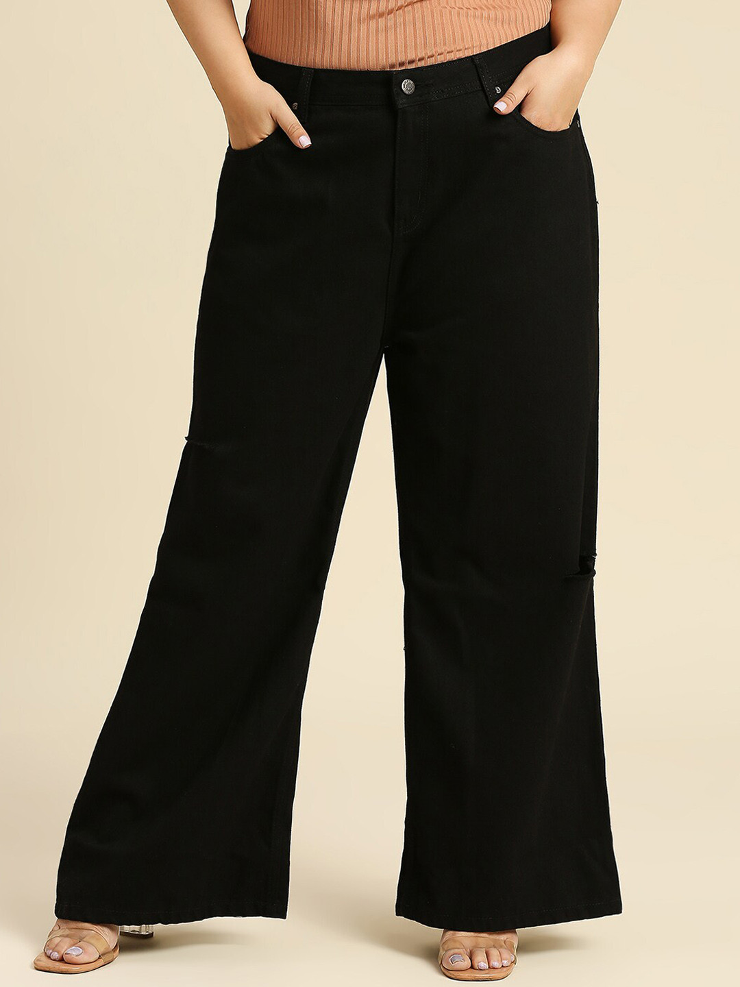 Freeform by High Star Women Plus Size Comfort Wide Leg High-Rise Pure Cotton Jeans, Black 
Freeform by High Star Women Plus Size Comfort Wide Leg High-Rise Pure Cotton Jeans, Black