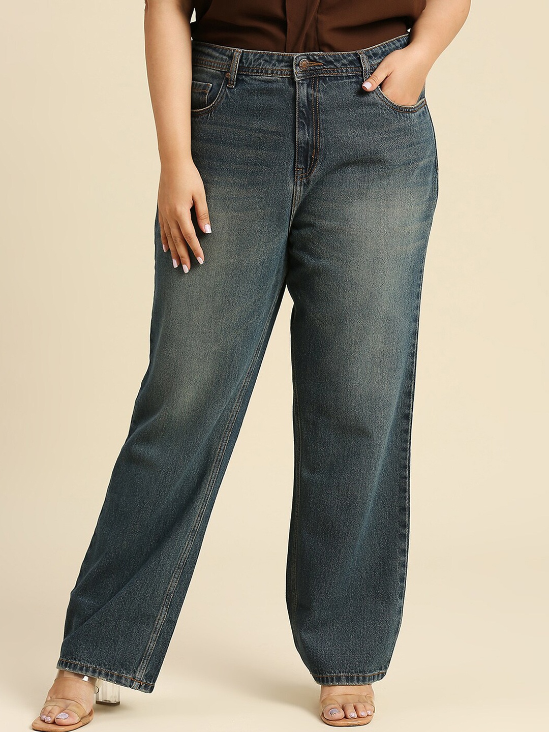 Freeform by High Star Women Plus Size Comfort Wide Leg Pure Cotton High-Rise Heavy Fade Jeans, Blue
Freeform by High Star Women Plus Size Comfort Wide Leg Pure Cotton High-Rise Heavy Fade Jeans, Blue