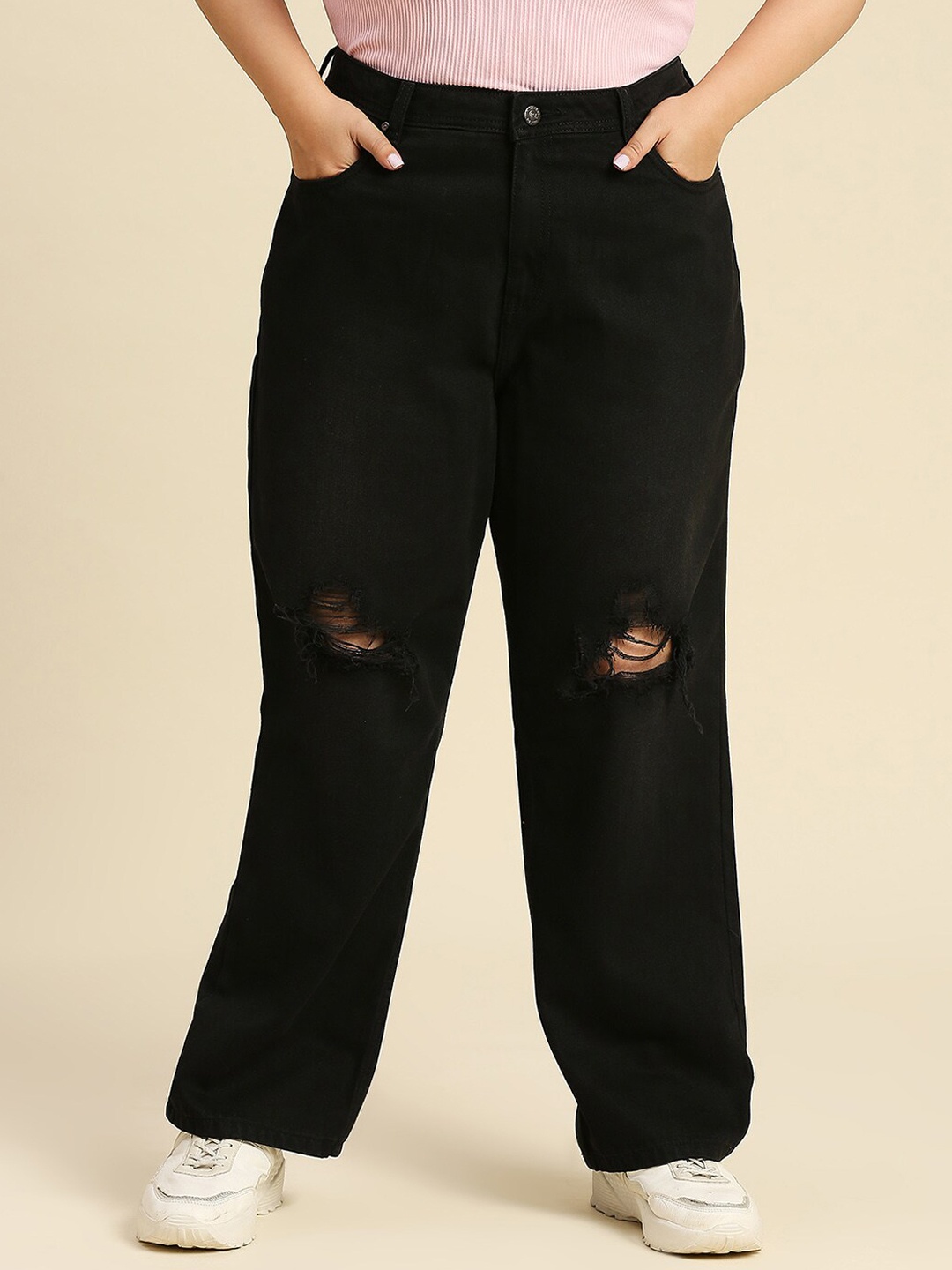 Freeform by High Star Women Plus Size Comfort Wide Leg High-Rise Low Distress Jeans, Black
Freeform by High Star Women Plus Size Comfort Wide Leg High-Rise Low Distress Jeans, Black