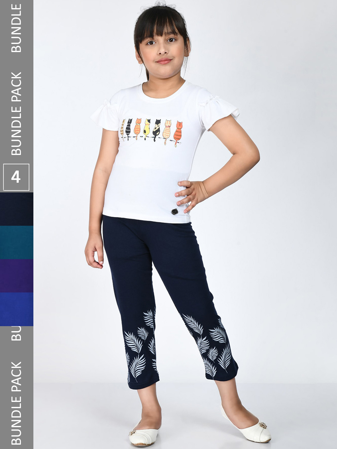 IndiWeaves Girls Pack Of 4 Floral Printed Regular Pure Cotton Lounge Pants, Navy blue
IndiWeaves Girls Pack Of 4 Floral Printed Regular Pure Cotton Lounge Pants, Navy blue