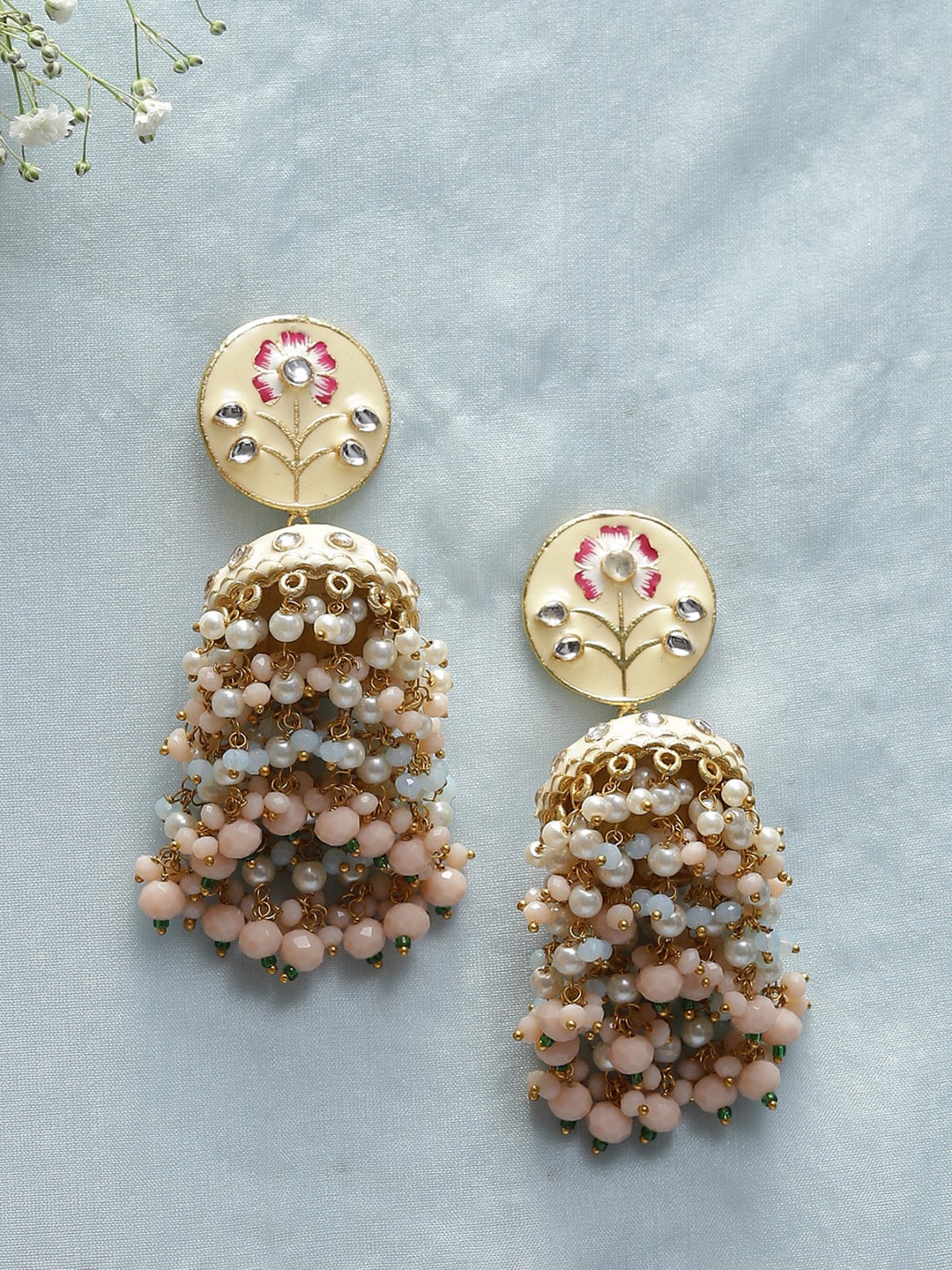 Biba Off Beaded Dome Shaped Jhumkas, Gold