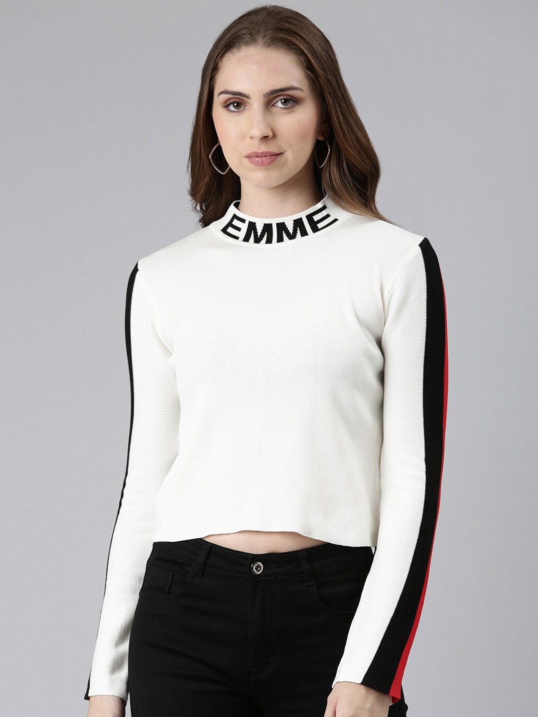 SHOWOFF High Neck Cotton Regular Top, White
