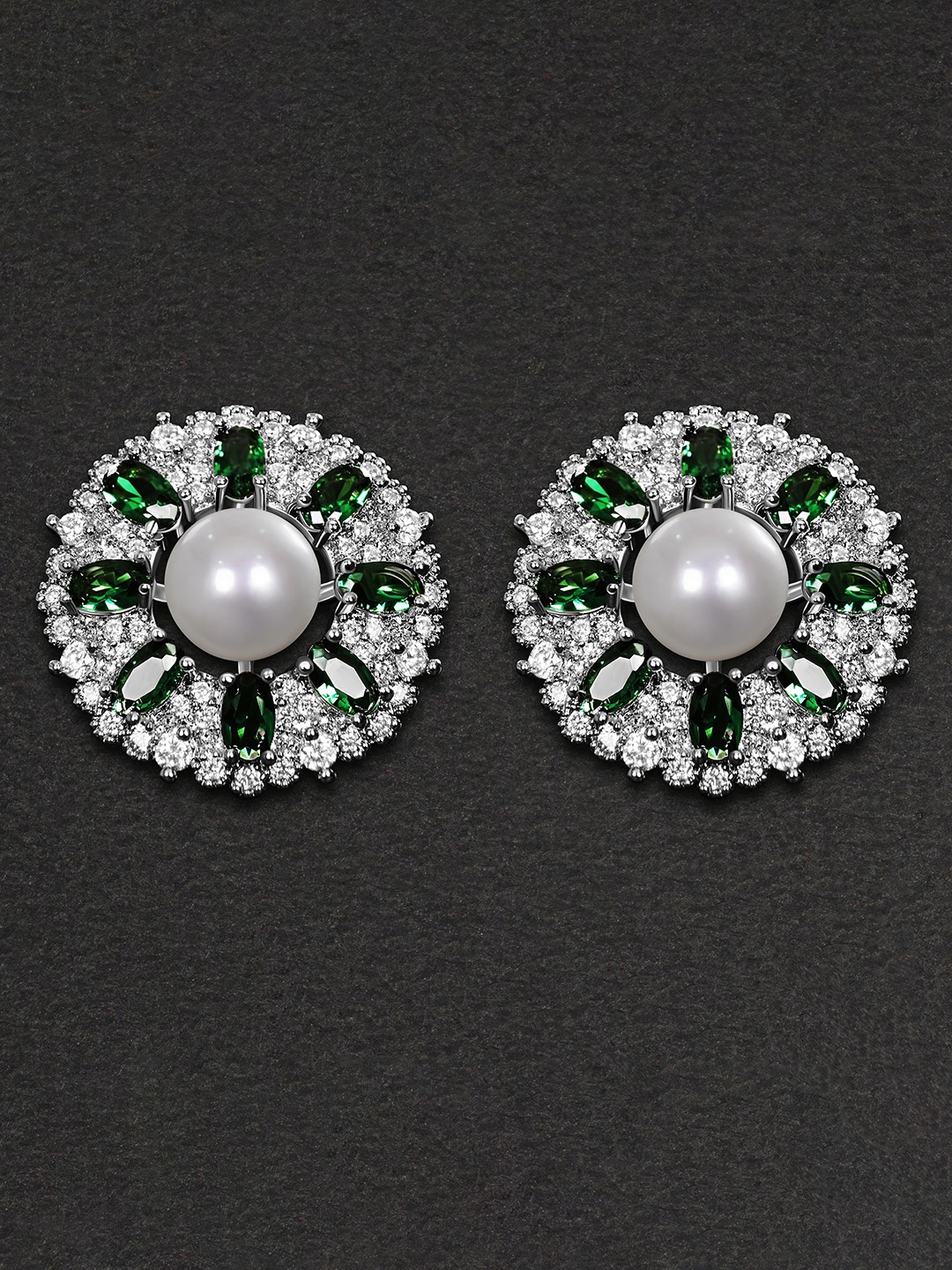 anore Silver-Plated Pearls Circular Studs Earrings