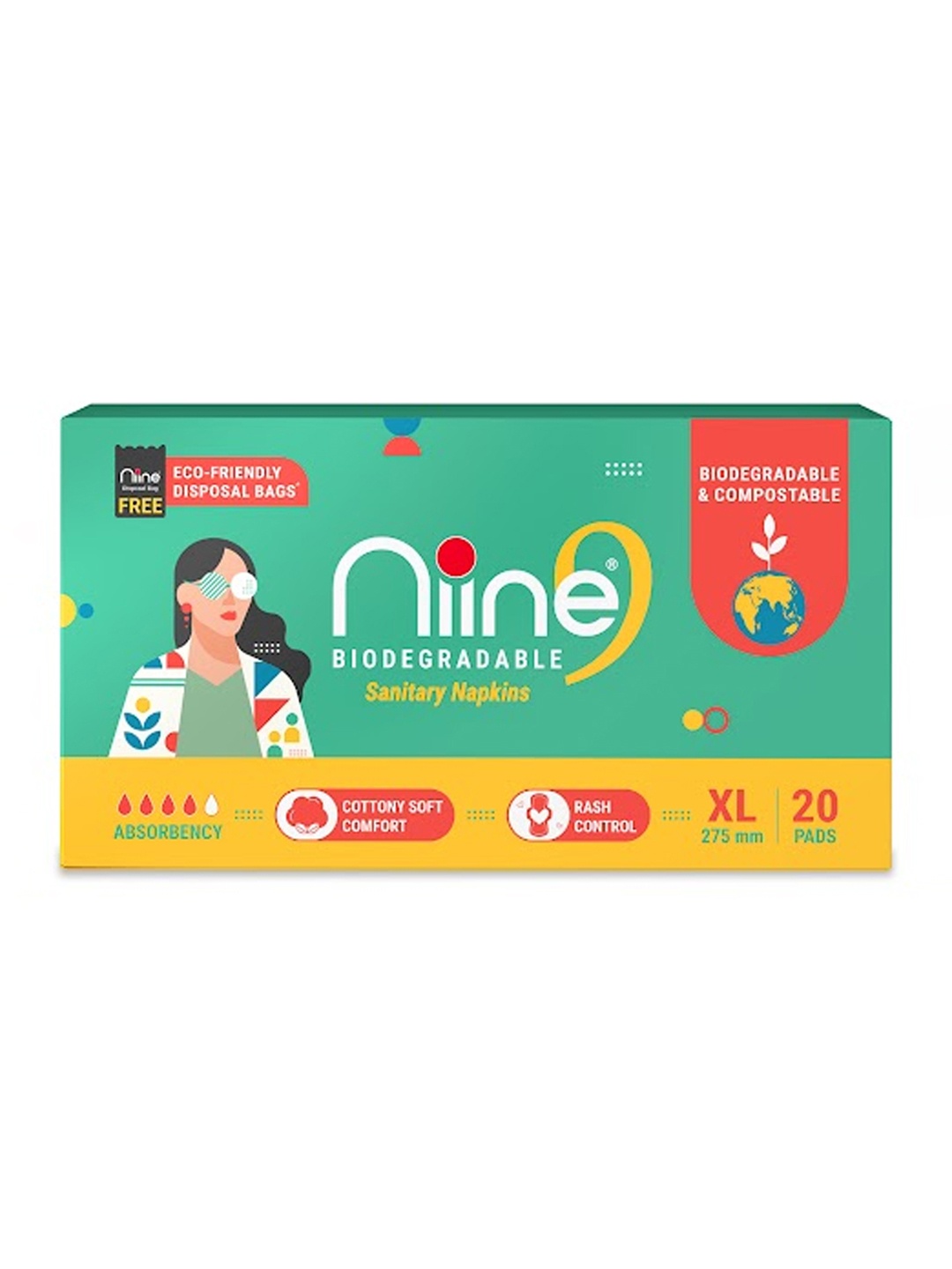Niine Biodegradable Naturally Soft Rash Control Ultra Thin XL Sanitary Pads - 20 Pads, Green
Niine Biodegradable Naturally Soft Rash Control Ultra Thin XL Sanitary Pads - 20 Pads, Green