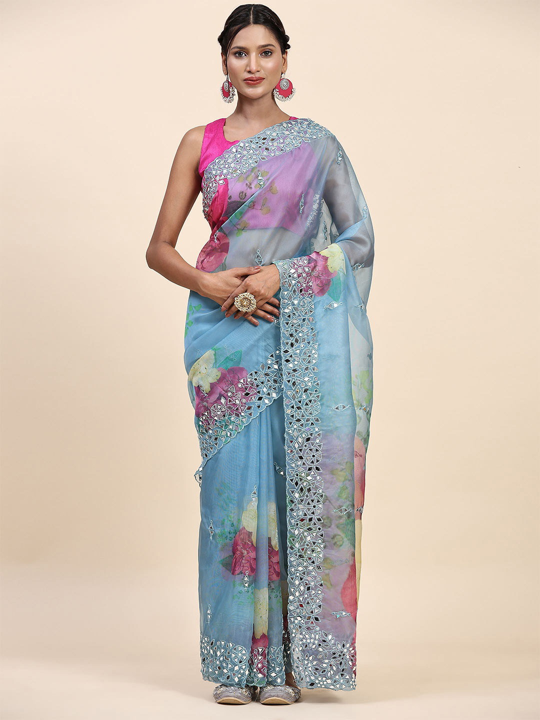Vastrasky Global Floral Printed Mirror Work Pure Georgette Saree, Blue
Vastrasky Global Floral Printed Mirror Work Pure Georgette Saree, Blue