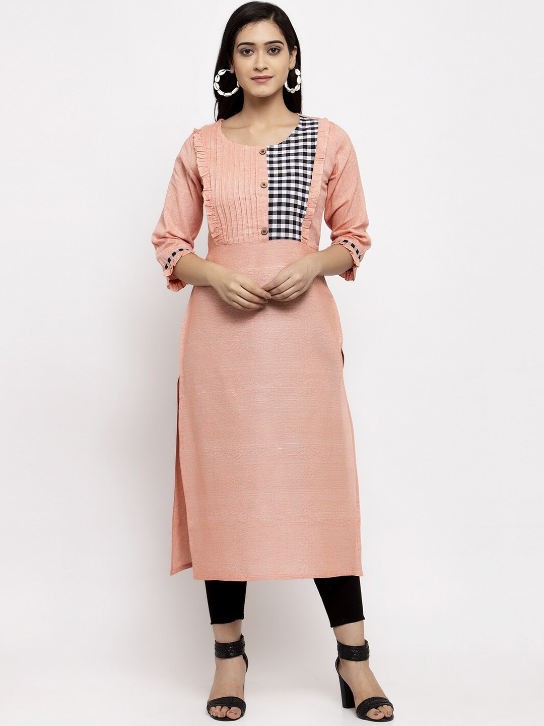 Stylespace by Isha Yoke Design Checkered Straight Kurta, Orange