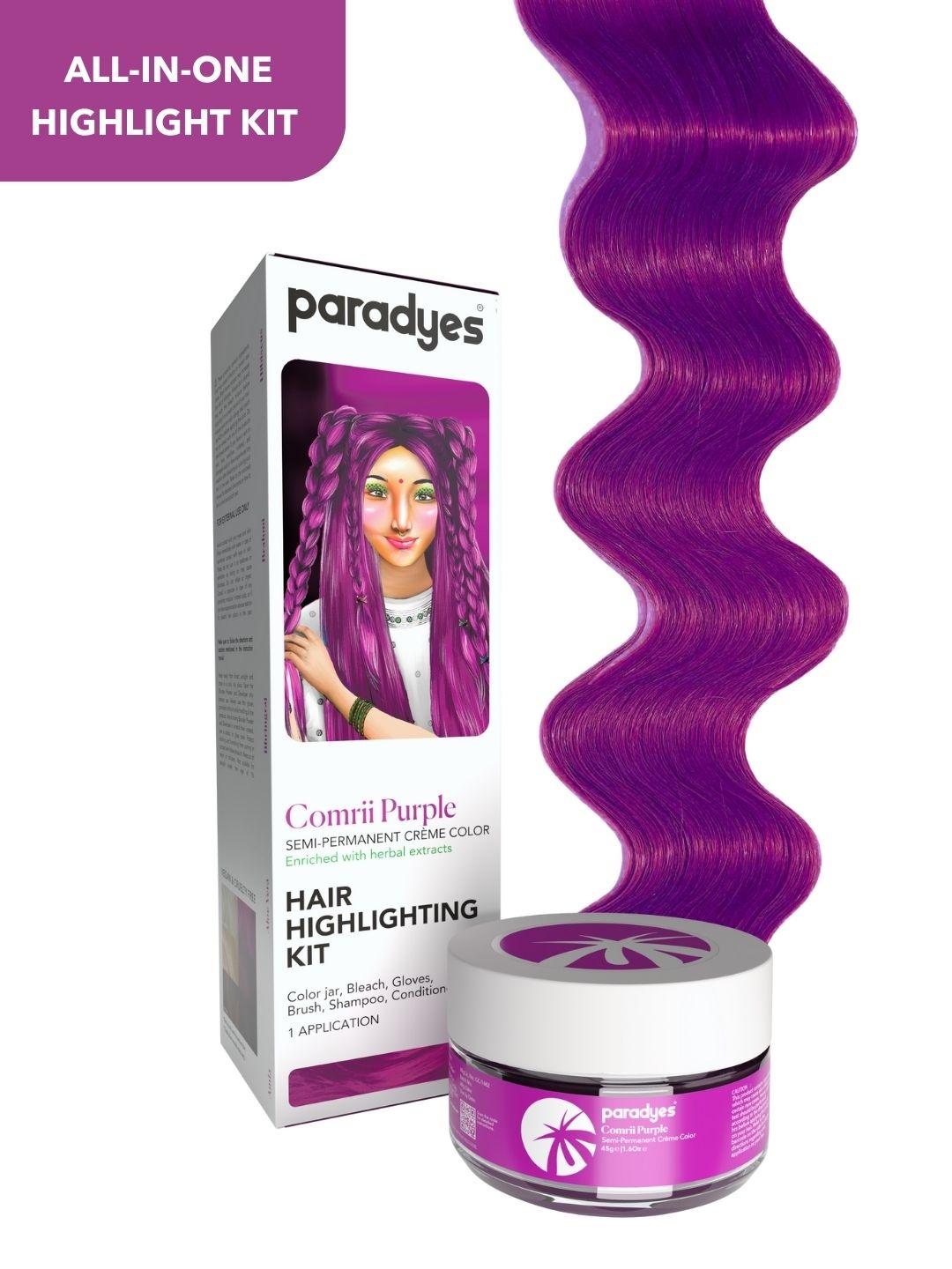 Paradyes Ammonia Free Semi-permanent Hair Color Highlighting Kit 100 g - Comrii Purple
Paradyes Ammonia Free Semi-permanent Hair Color Highlighting Kit 100 g - Comrii Purple