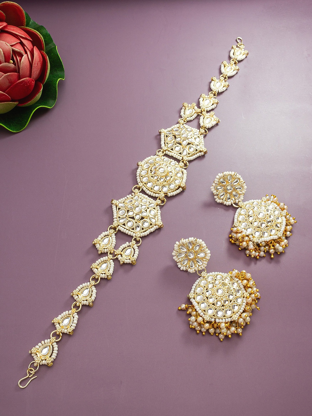 aadita Gold-Plated Artificial Stone Studded Matha Patti With Earrings Head Jewellery
aadita Gold-Plated Artificial Stone Studded Matha Patti With Earrings Head Jewellery
