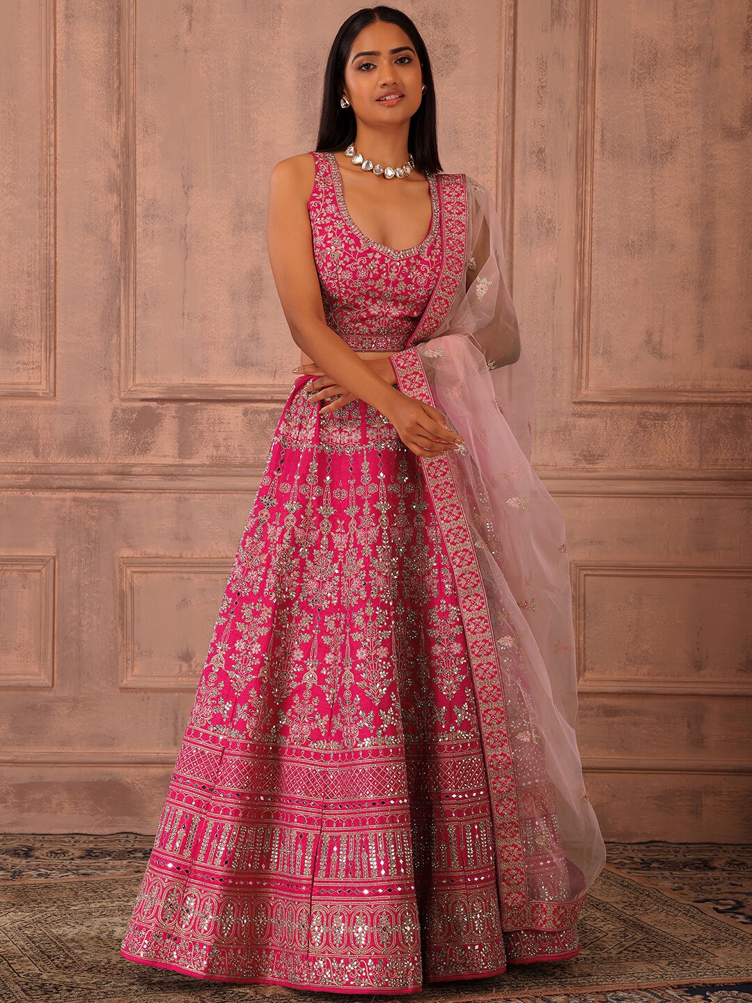 Indya Luxe Pink & Gold-Toned Embroidered Ready to Wear Lehenga & Blouse With Dupatta
Indya Luxe Pink & Gold-Toned Embroidered Ready to Wear Lehenga & Blouse With Dupatta