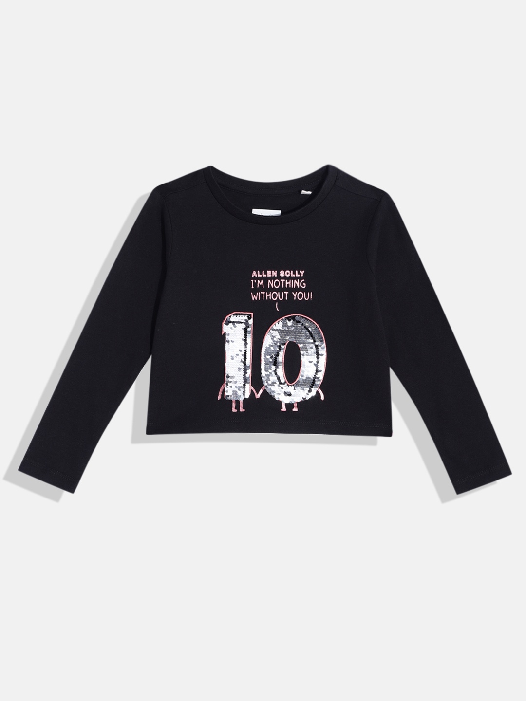 Allen Solly Junior Girls Typography Printed Sequinned Embellished Pure Cotton T-shirt, Black
Allen Solly Junior Girls Typography Printed Sequinned Embellished Pure Cotton T-shirt, Black