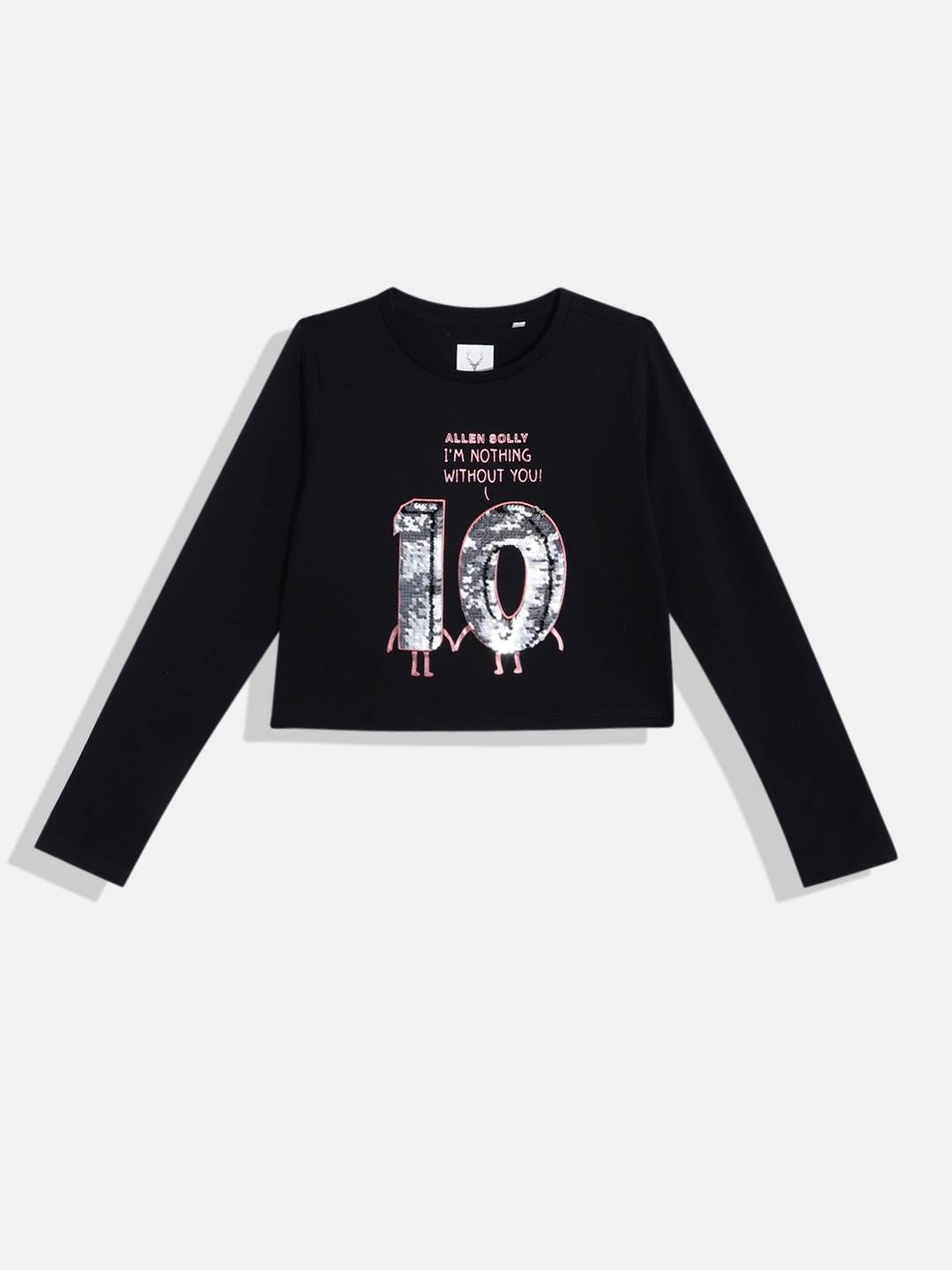 Allen Solly Junior Girls Typography Printed Sequinned Embellished Pure Cotton T-shirt, Black
Allen Solly Junior Girls Typography Printed Sequinned Embellished Pure Cotton T-shirt, Black