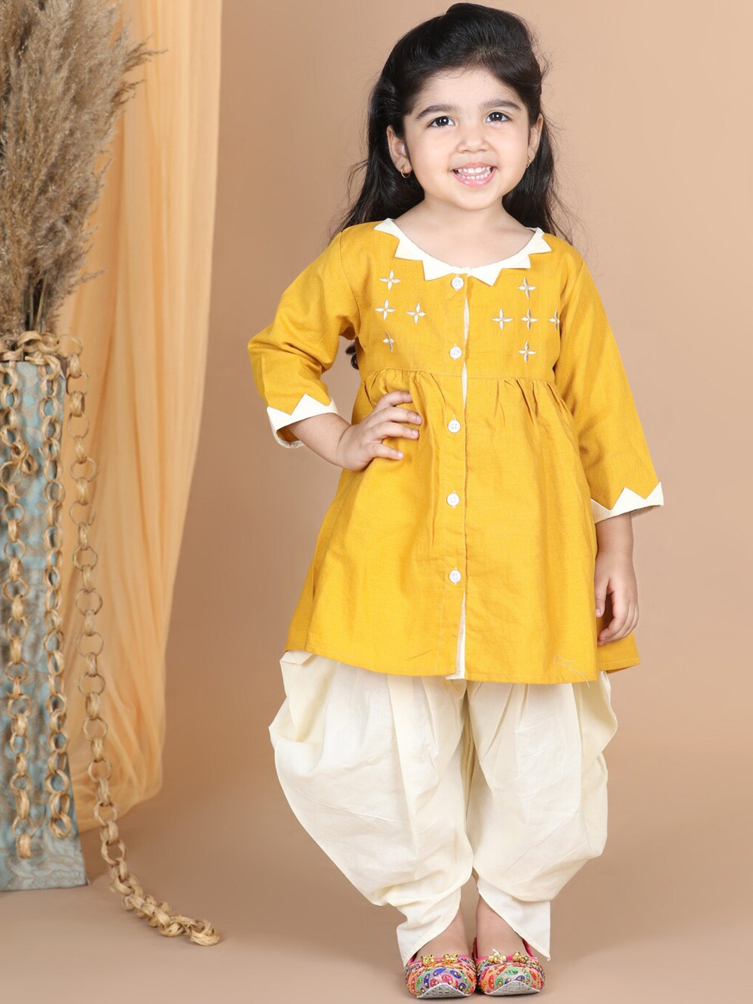 BAESD Girls Yoke Design Angrakha Thread Work Pure Cotton Kurti With Dhoti Pants, Yellow
BAESD Girls Yoke Design Angrakha Thread Work Pure Cotton Kurti With Dhoti Pants, Yellow