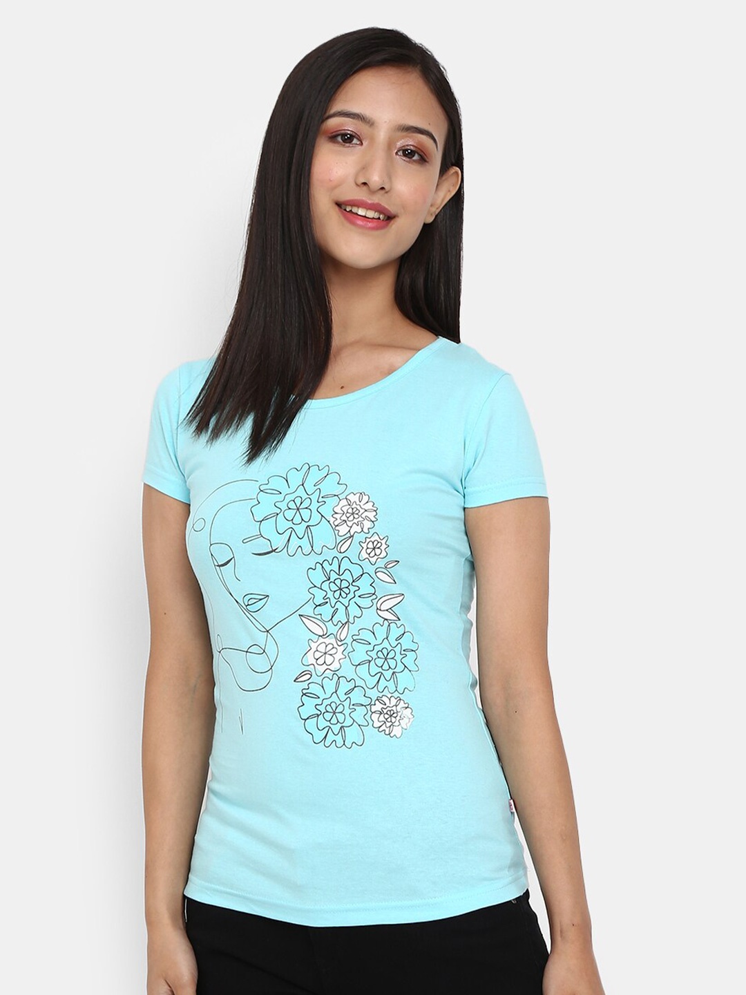 V-Mart Graphic Printed Cotton T-shirt, Blue